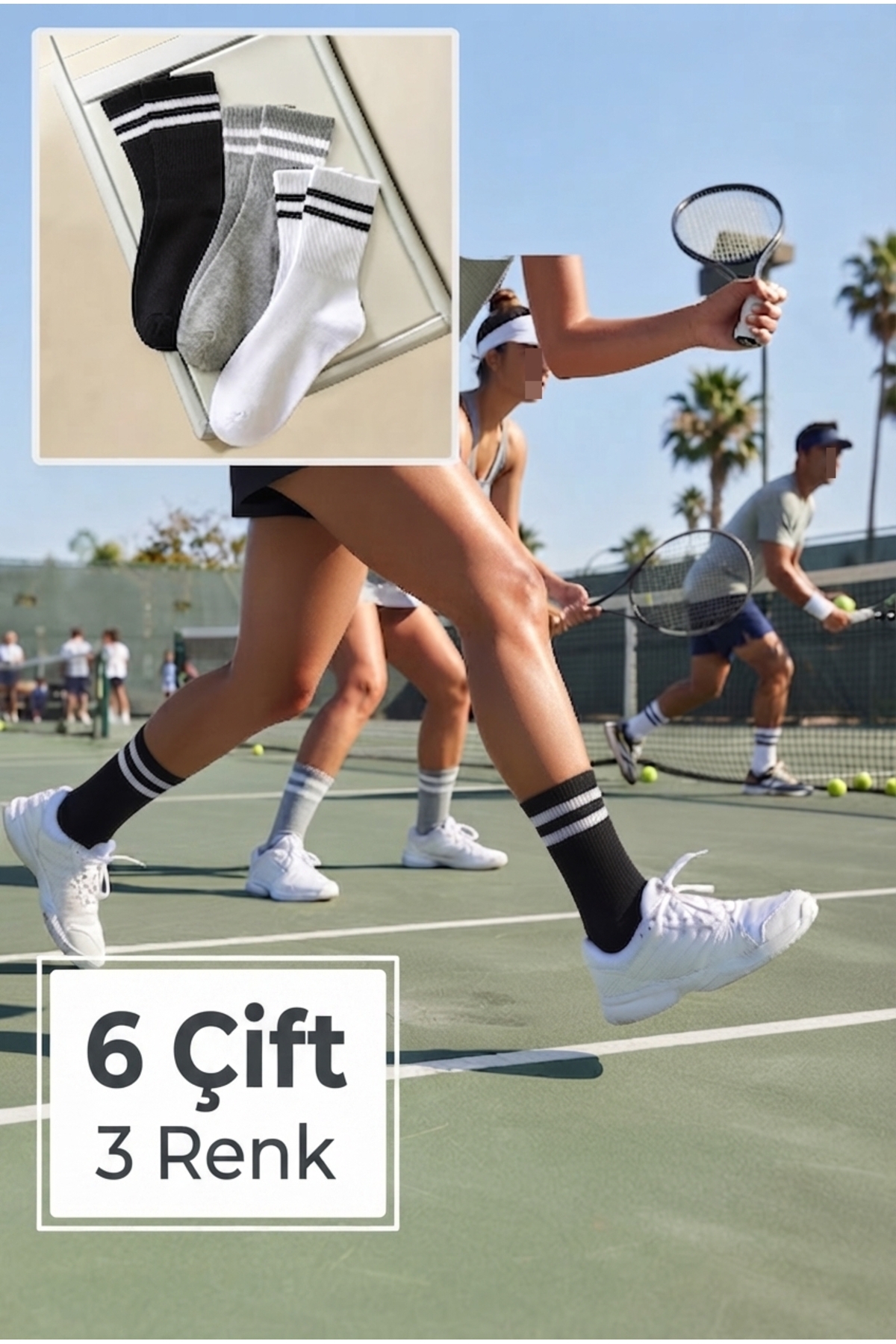 HANKARAYEL Unisex Tenis Çorap 6’çift görsel 2