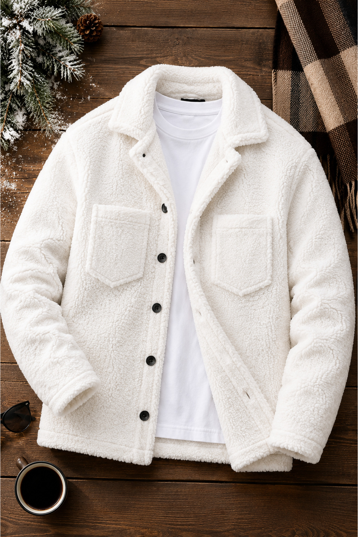 OTAKU Unisex Beyaz Peluş Polar Hırka