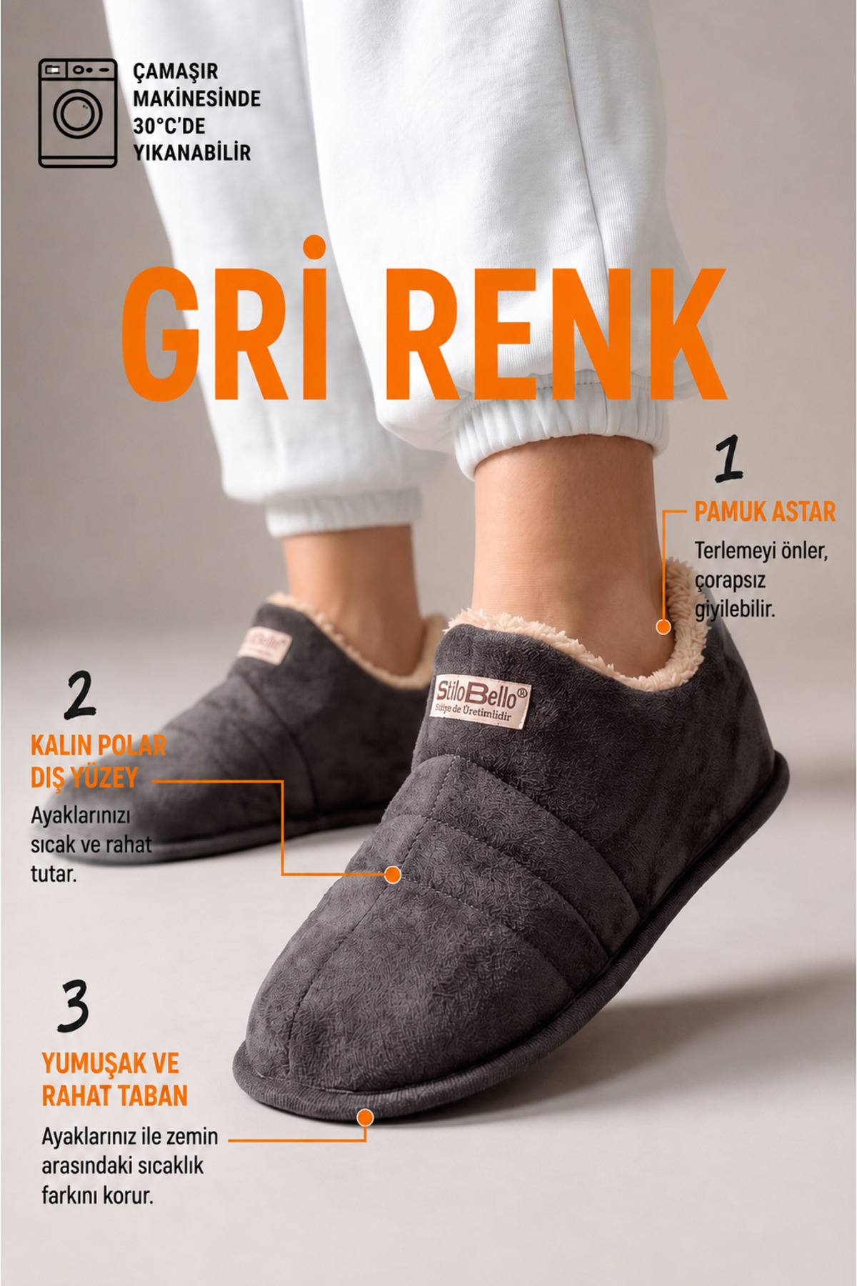 StWenn Unisex Şık Kışlık Ev Terliği İçi Peluş Sıcak Tutan Kapalı Panduf Yumuşak Tabanlı Hafif Rahat Ev Botu görsel 3