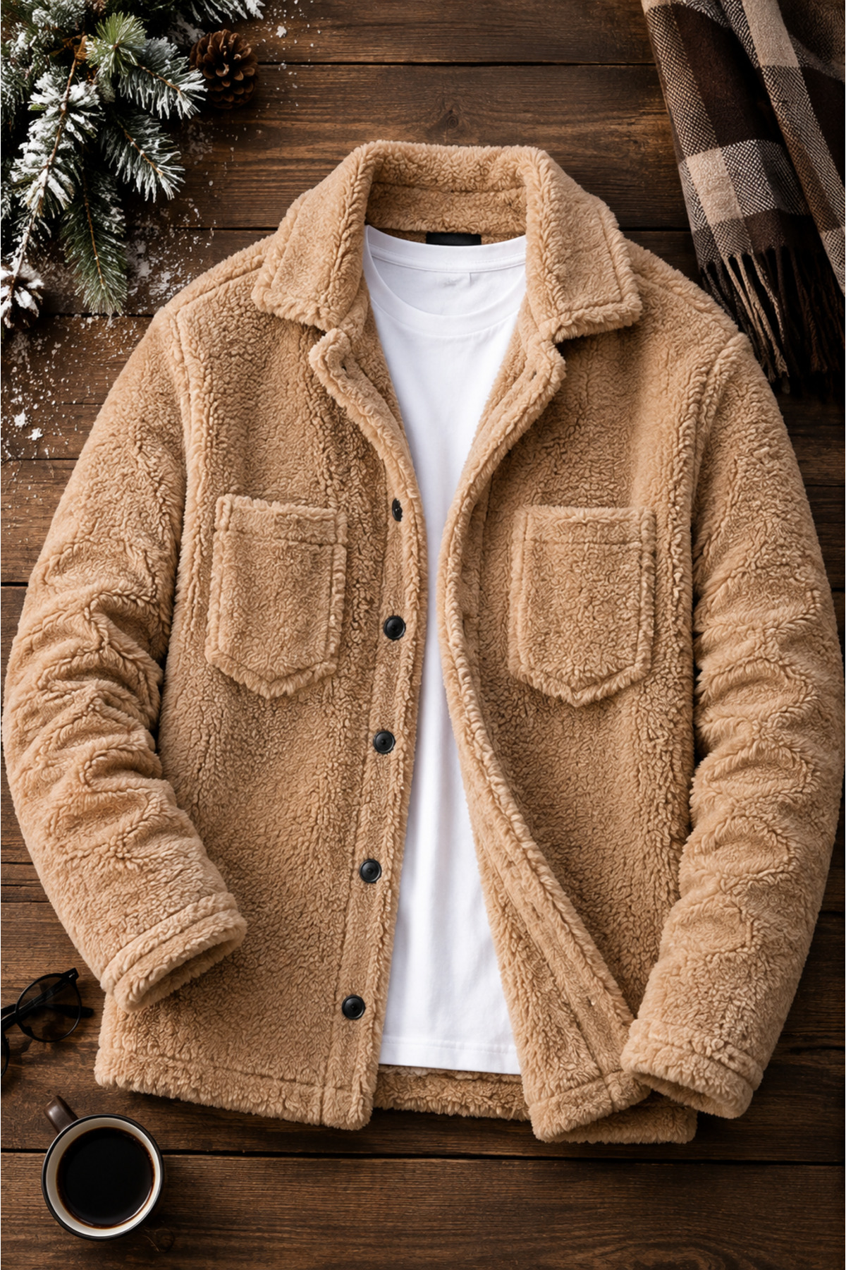 OTAKU Unisex Sütlü Kahve Peluş Polar Hırka