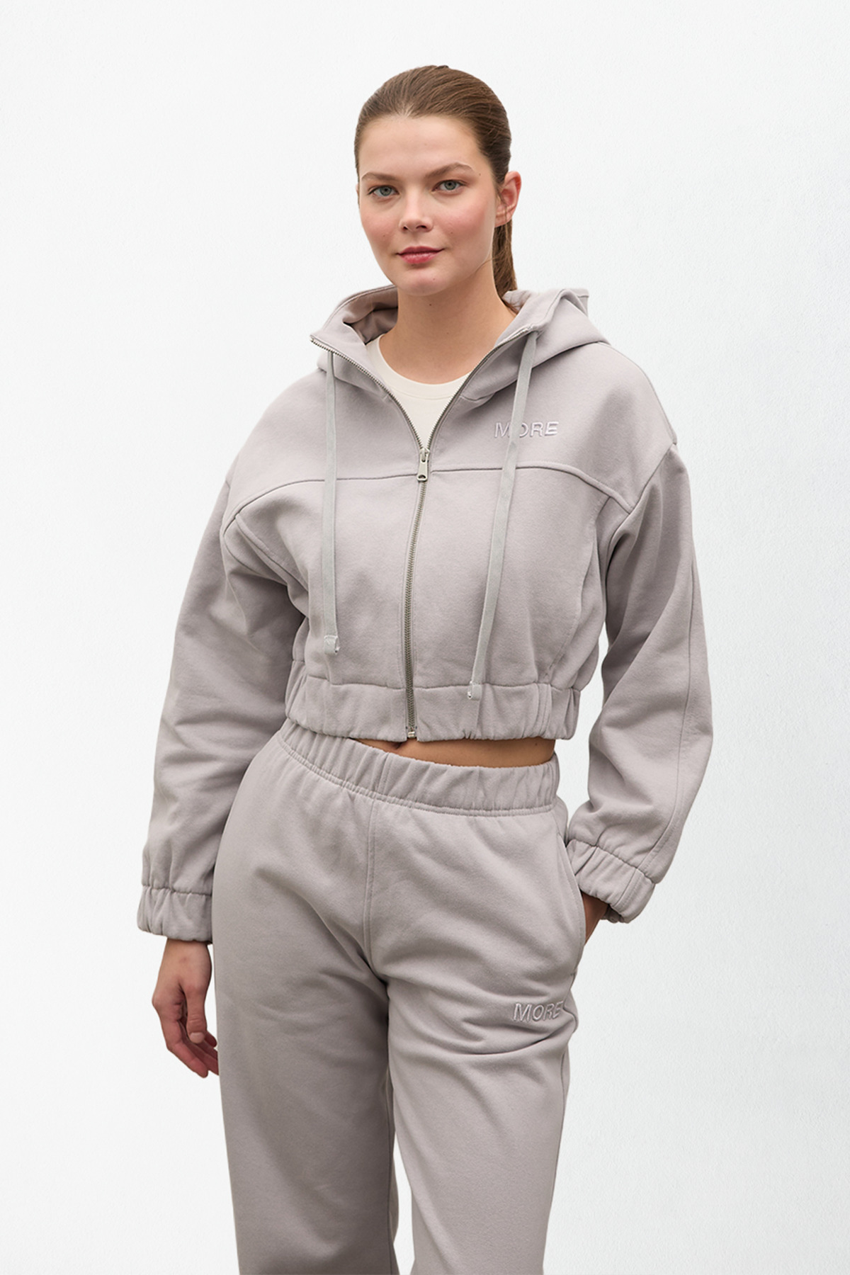 MORE ACTIVE Indo Kadın Kapüşonlu Fermuarlı Crop Sweatshirt görsel 2