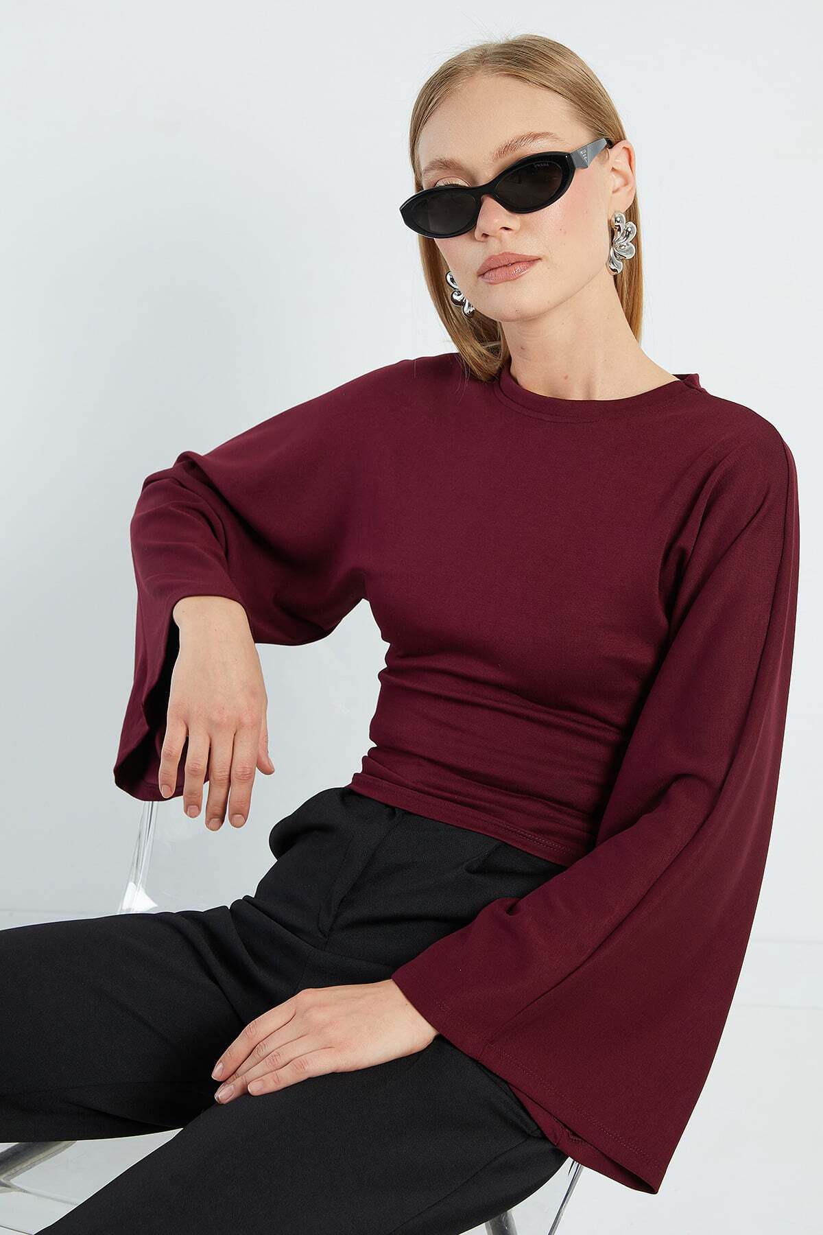 Fulla Moda Drapeli Geniş Kol Modal Bluz görsel 3