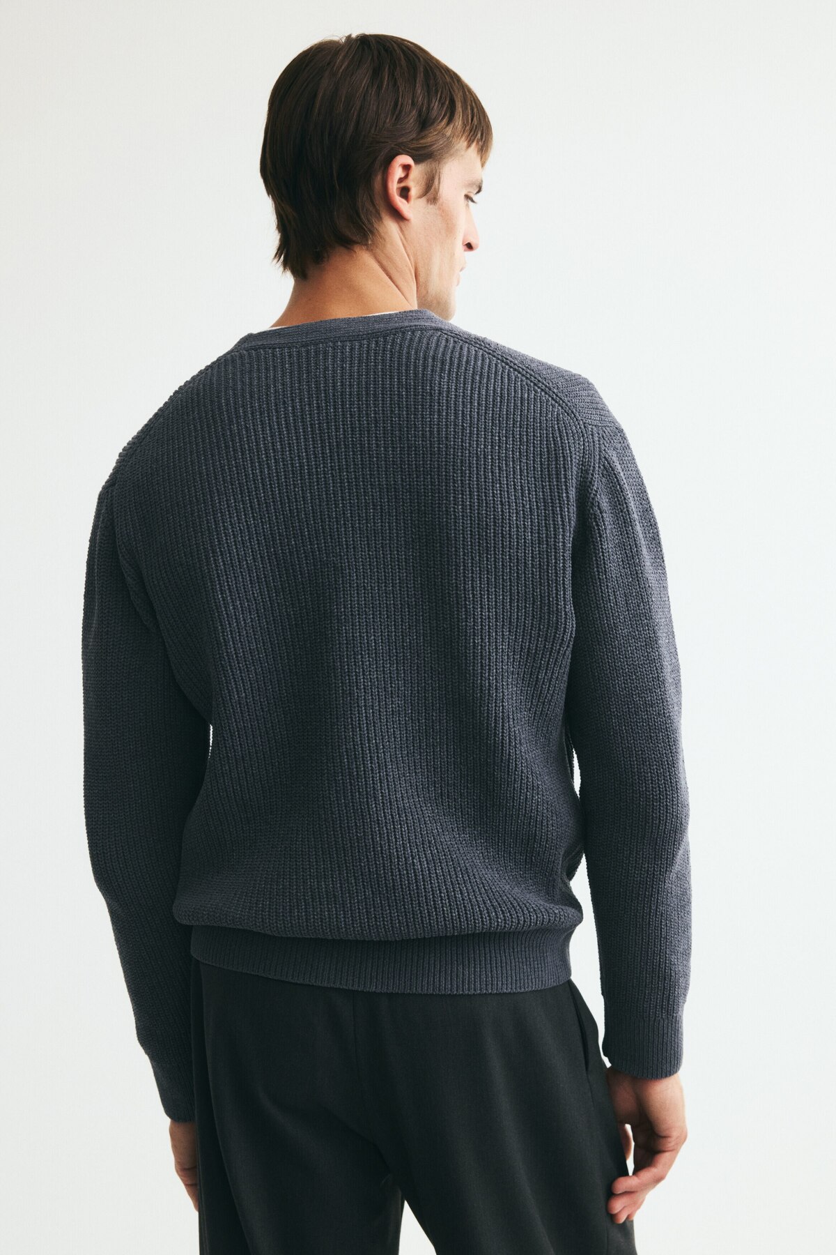 H&M Lastik Örgülü Şönil Hırka Relaxed Fit görsel 5