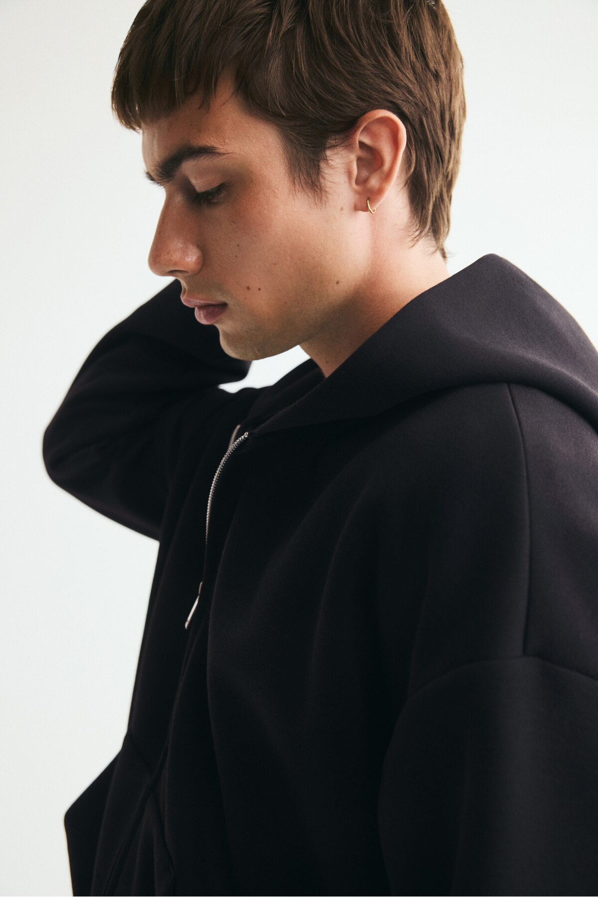 H&M Kapüşonlu ve Fermuarlı İnterlok Üst Oversized Fit görsel 6