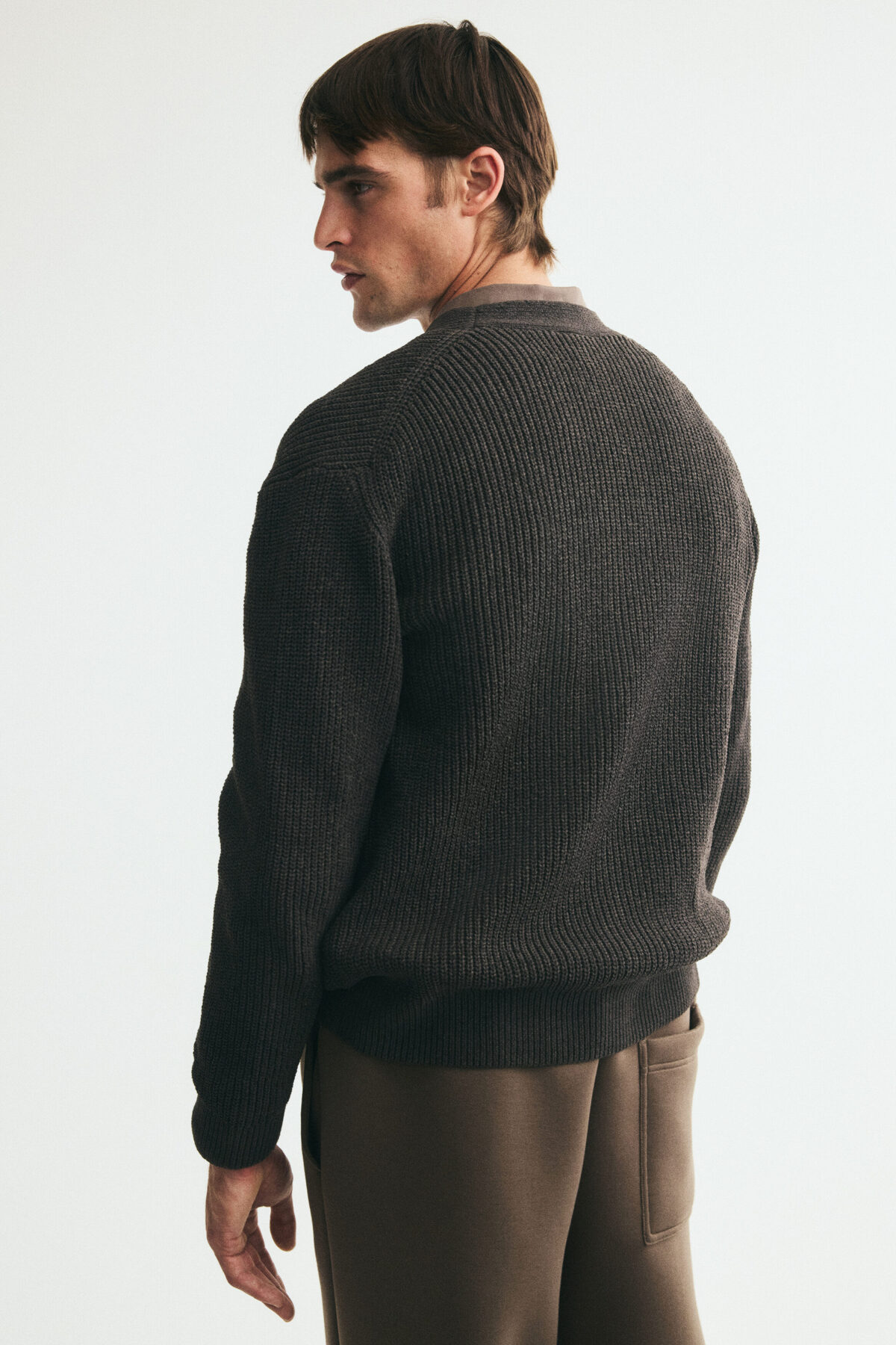 H&M Lastik Örgülü Şönil Hırka Relaxed Fit görsel 5