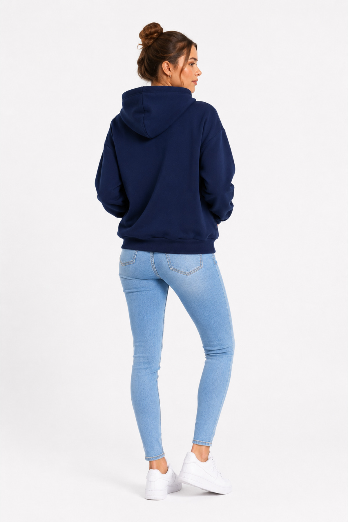 ESADE Kadın Lacivert Oversize Hoodie Cepli Fermuarlı Kapüşonlu Sweatshirt görsel 4