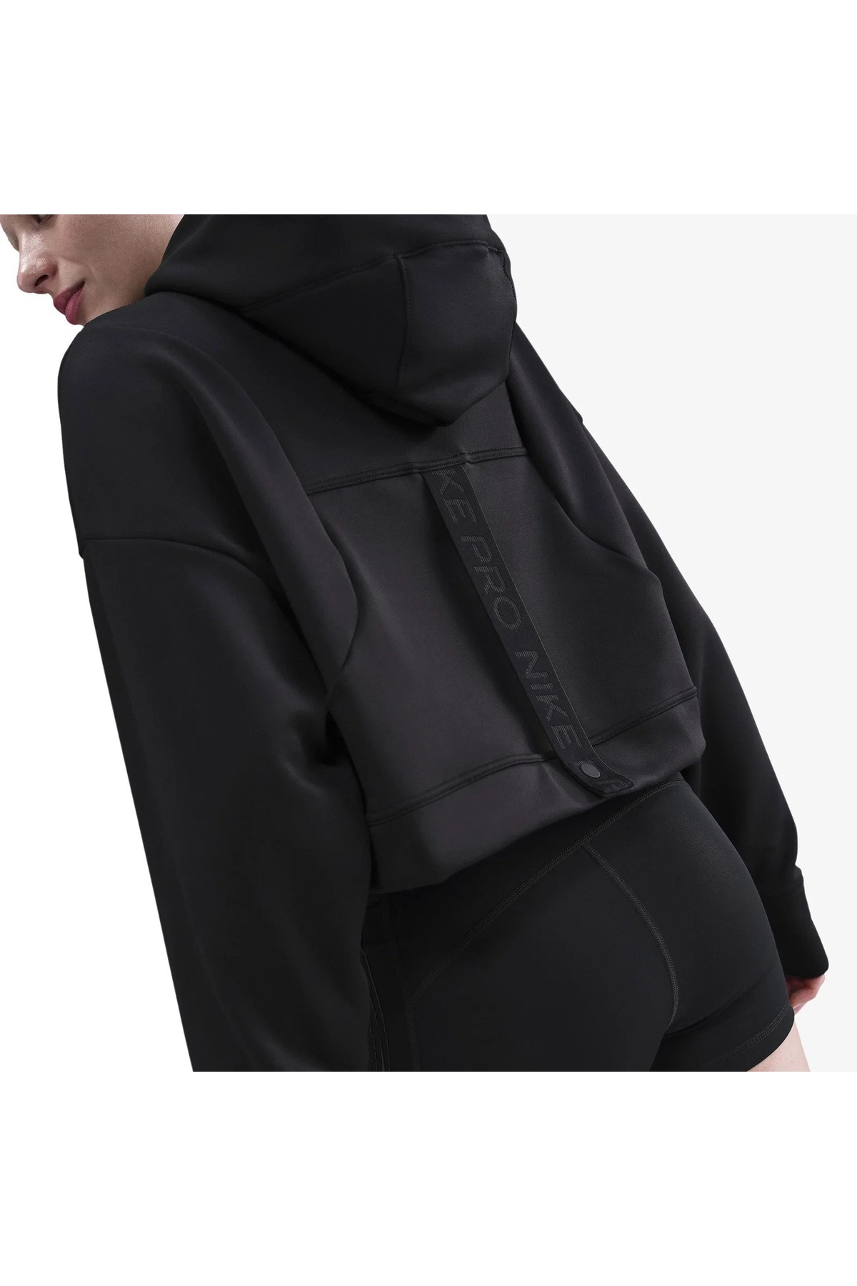 Nike Pro Therma-FIT Fleece Kadın Crop Kapüşonlu Siyah Antrenman Sweatshirt | HV3600-010 görsel 5