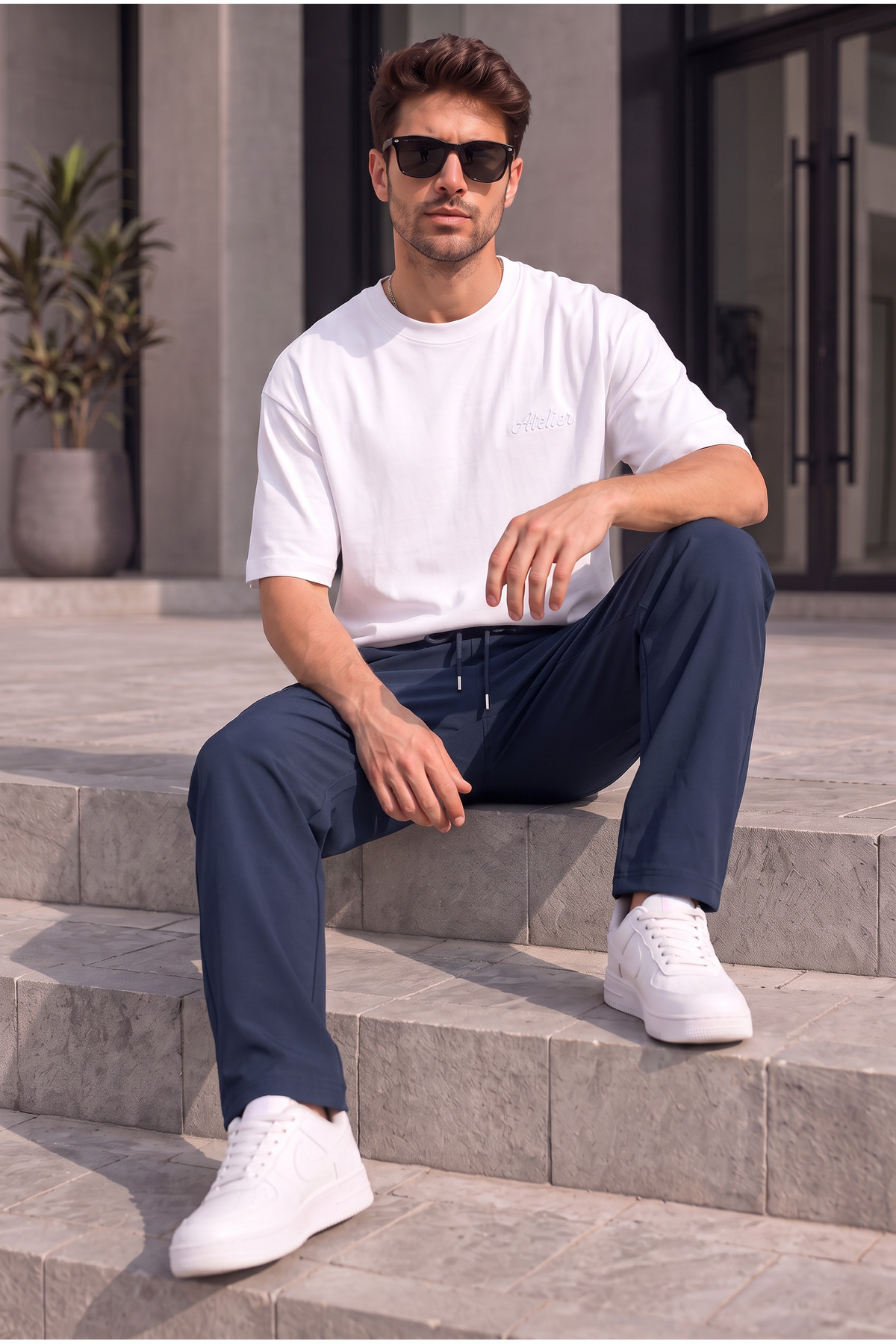 ASHEY Erkek Lacivert Paraşüt Baggy Pantolon Bol Kesim Bel Lastikli Nefes Alabilen Kumaş görsel 6