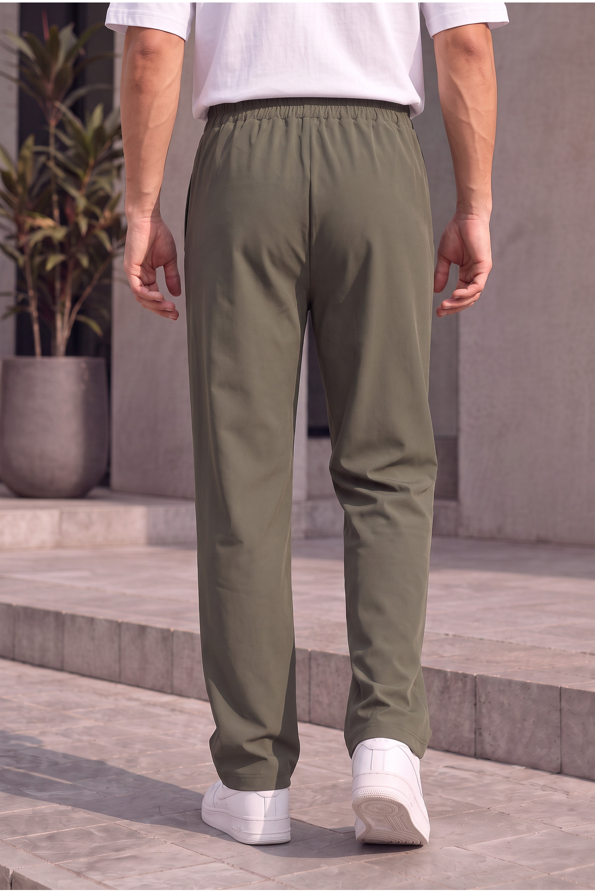 ASHEY Erkek Haki Paraşüt Baggy Pantolon Bol Kesim Bel Lastikli Nefes Alabilen Kumaş görsel 4