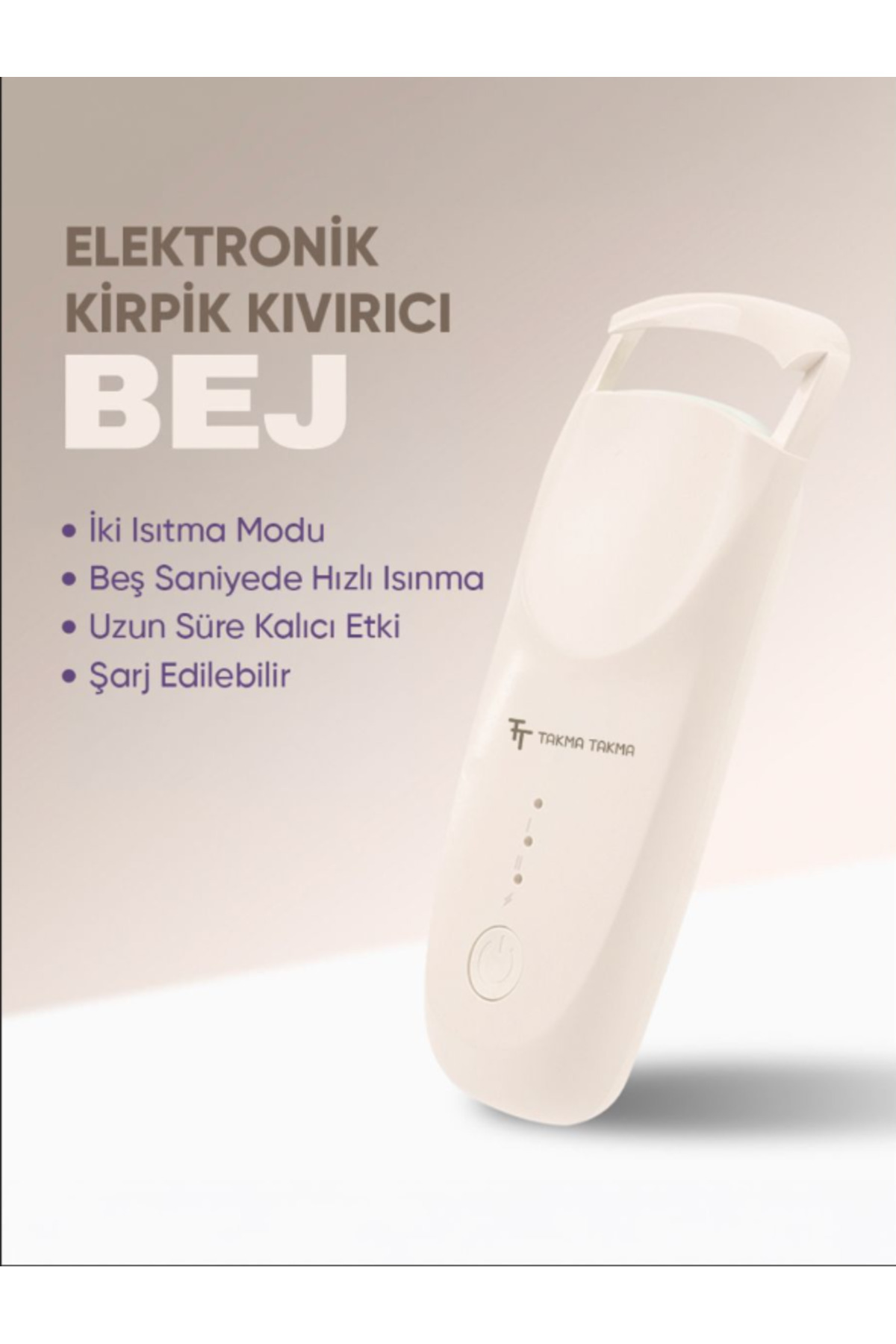 Kirpik Kıvırıcı Kirpik Şekillendirici Elektronik Isıtmalı Şarjlı – 2 Isıtma Modlu, 5 Saniyede Hızlı — بژ EKCB