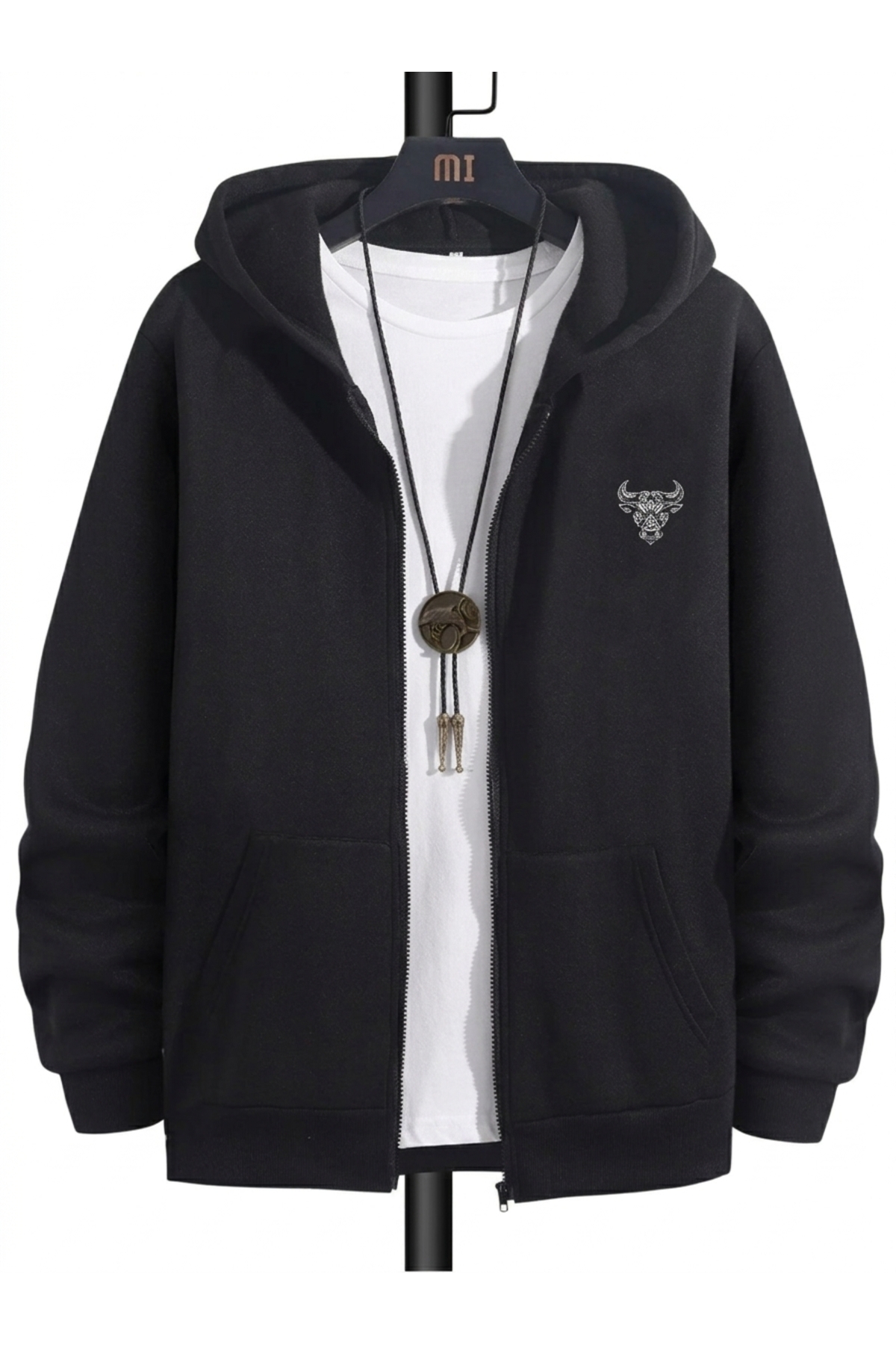 NİCE Erkek Siyah Kapüşonlu Fermuarlı Oversize Sweatshirt Kışlık Okul Hırkası Şardonlu Baskılı