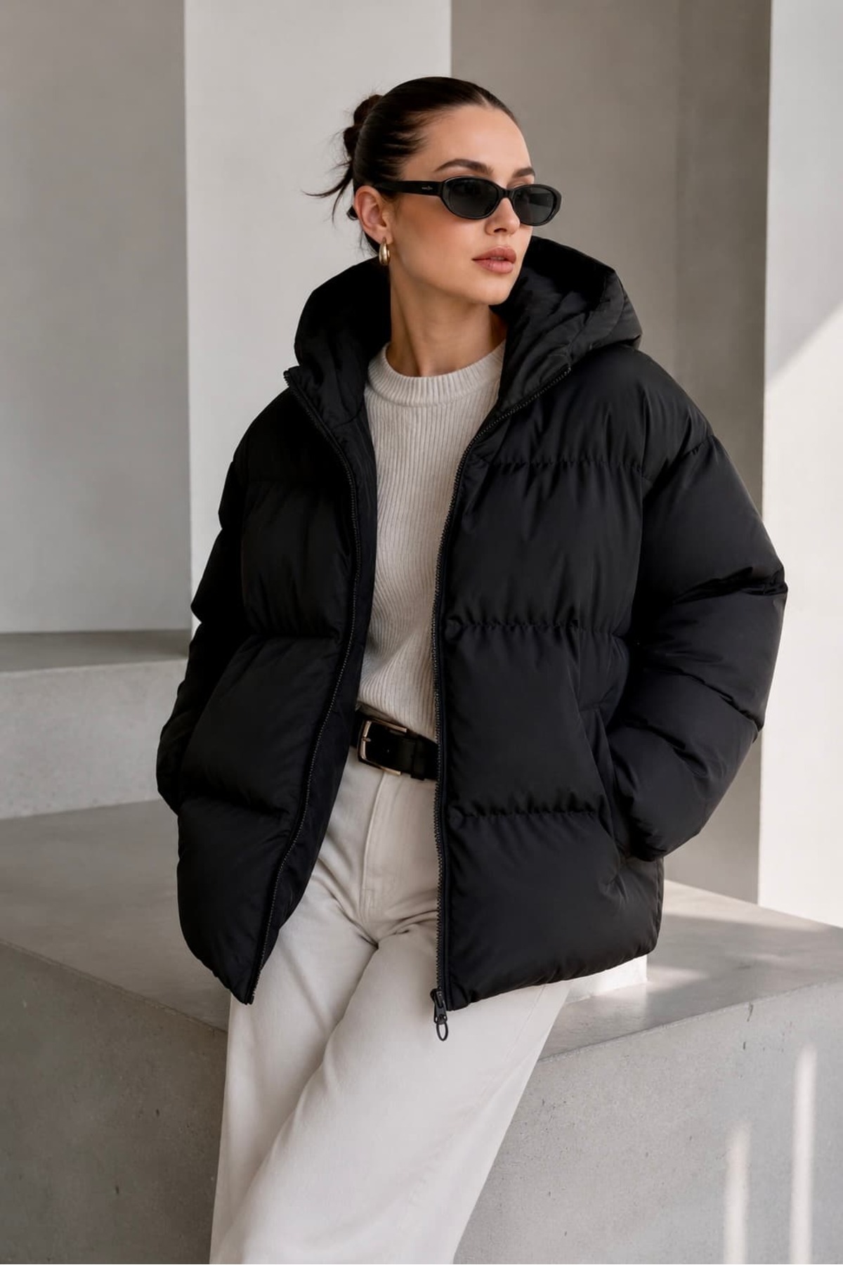 bb butik basic Oversize Kapüşonlu Şişme Mont ST3411 görsel 5