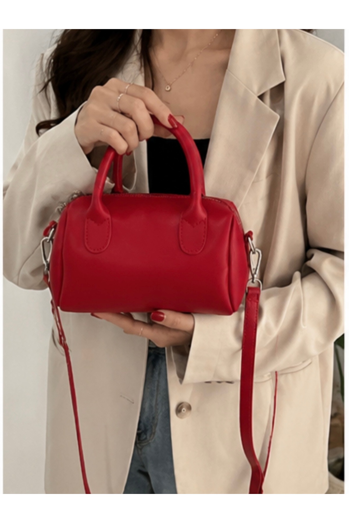 LİZZY BAG Kırmızı ayarlanabilir askılı El omuz çantası çantası görsel 3