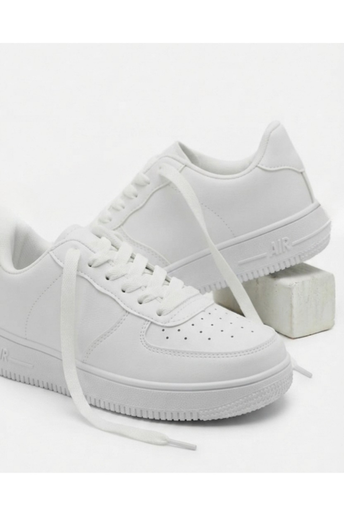 Enes Ayakkabıcılık Kadın Beyaz Yüksek Taban Bağcıklı Günlük Yürüyüş Sneaker Air Spor Ayakkabı görsel 3