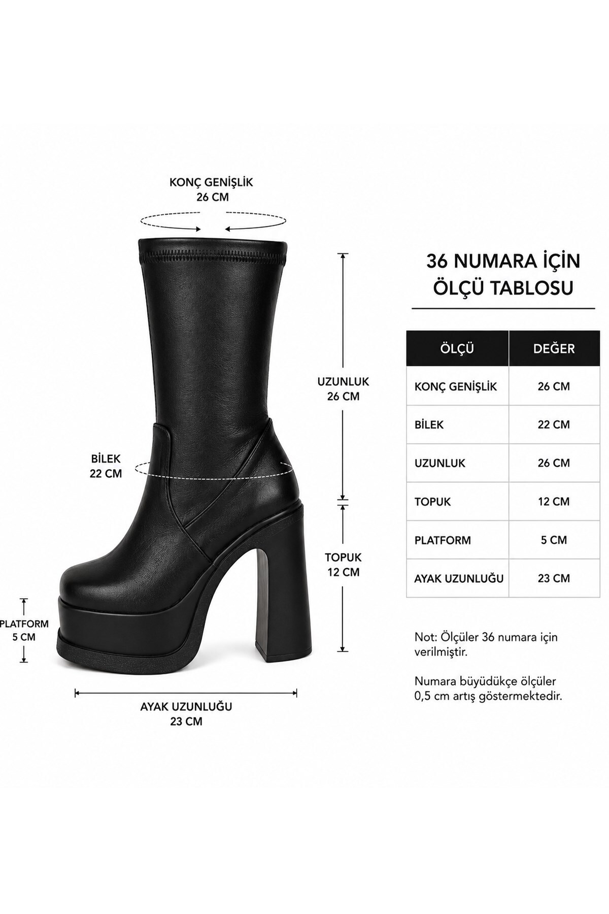 Preshley Kadın Lestina Siyah Strec 12 cm Platform Topuklu Kadın Bot K-2060 görsel 7