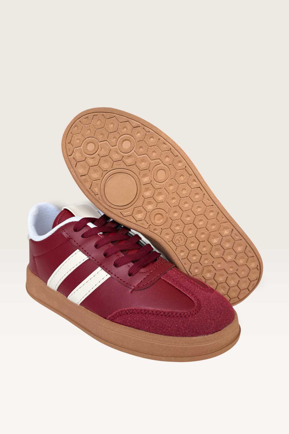 Liger Unisex Rahat Hafif Spor Ayakkabı BORDO - KREM görsel 5