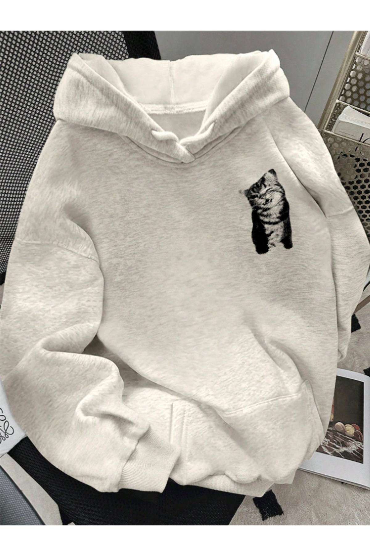 MODARİCH Unisex Kadın/Erkek FLAŞ Özel Tasarım Baskılı Oversize Pamuklu Kapüşonlu Sweatshirt görsel 2
