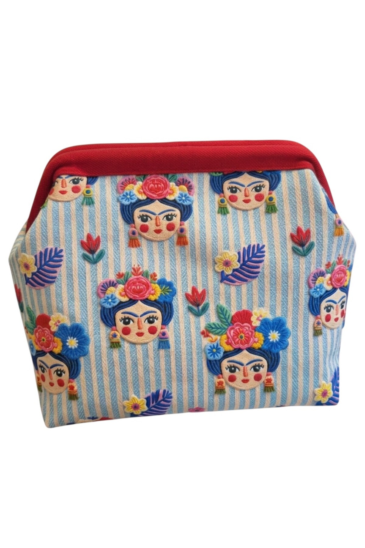 handedizayn Gizli Burslu Çizgili Frida Kahlo Kadın Clutch El Çantası