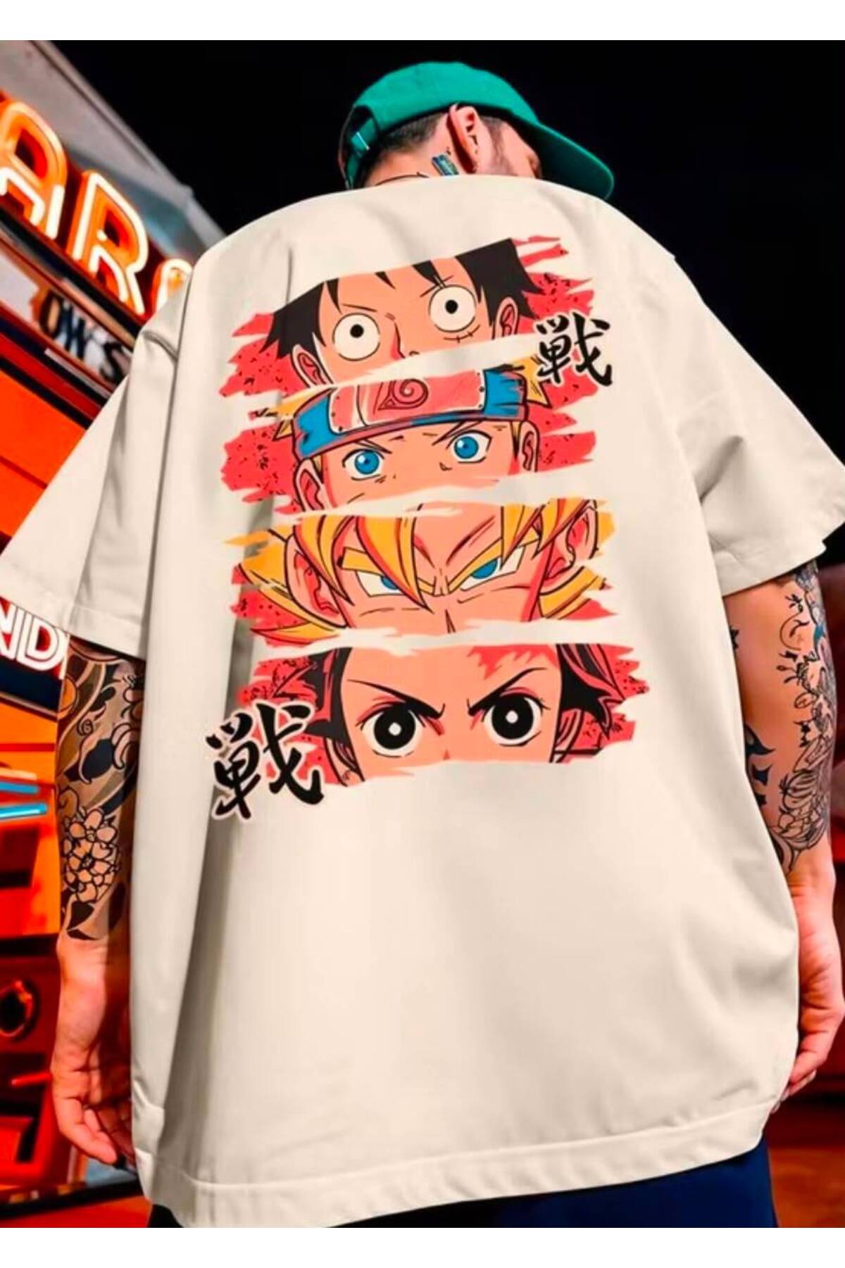Minga London White Anime Eyes Back Printed Oversize T-Shirt