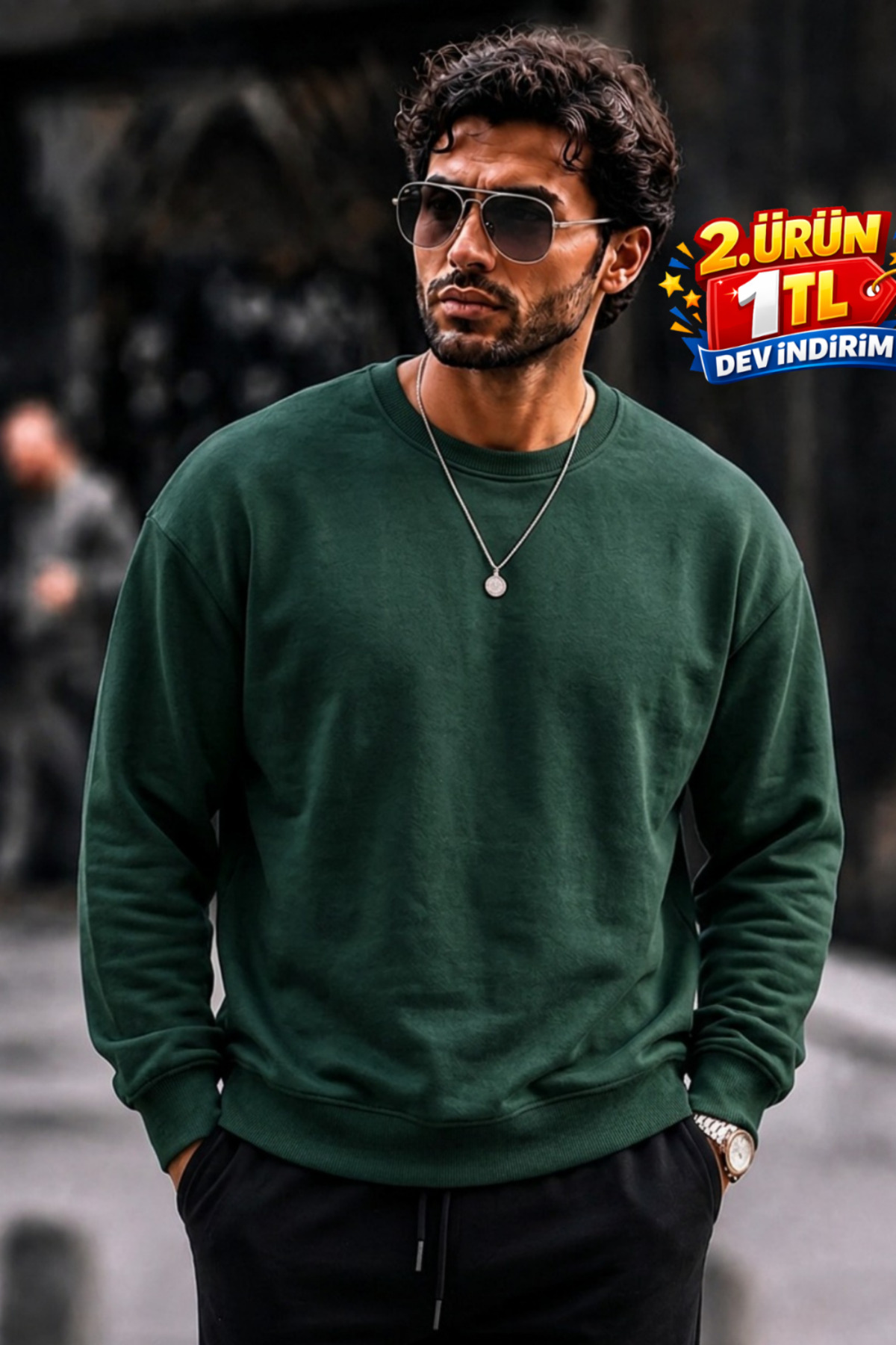 DAMGA JEANS Men's Thick Woven Red and Green Sweatshirt