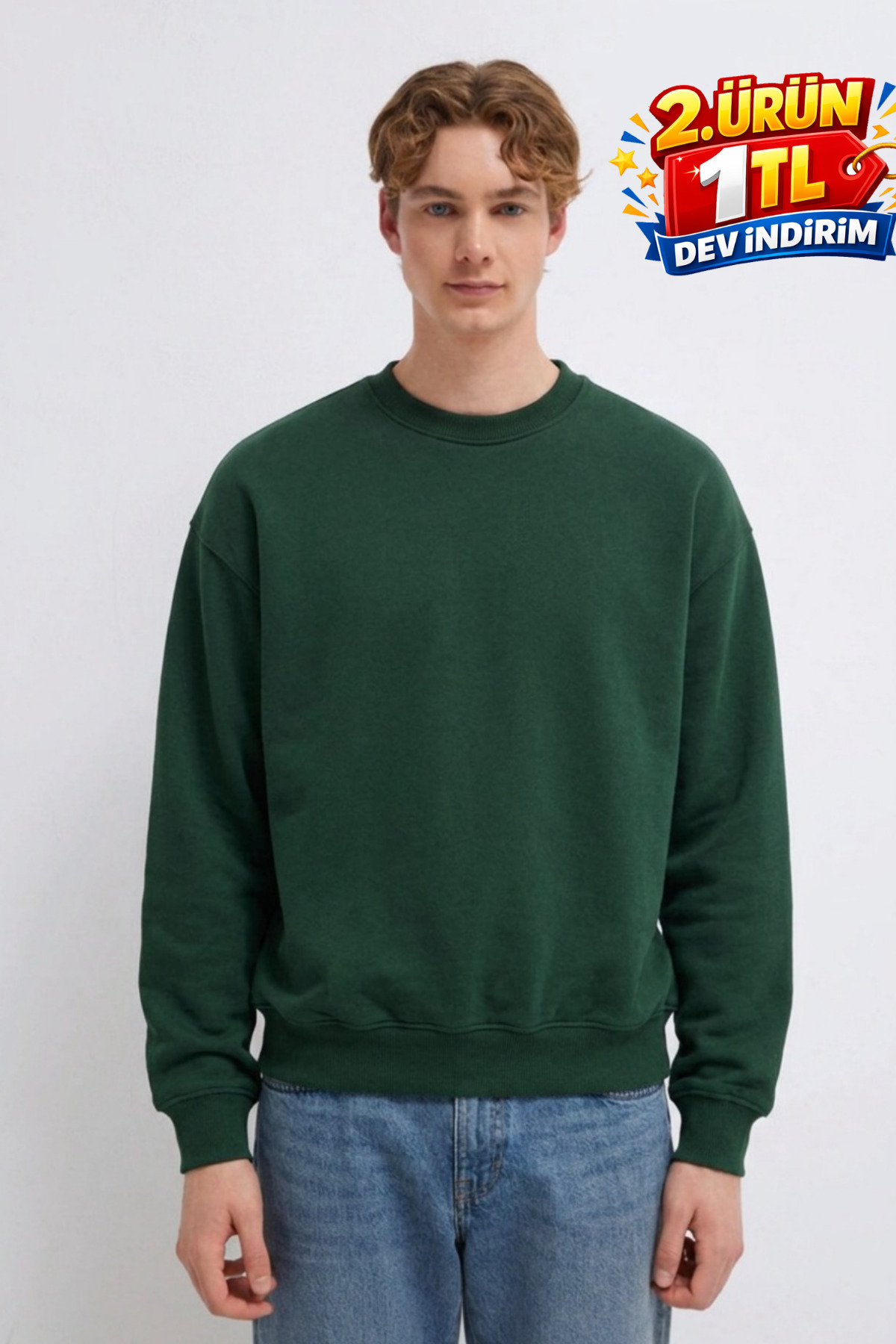 DAMGA JEANS Men's 3 Thread Organic Trend Dark Green Sweatshirt