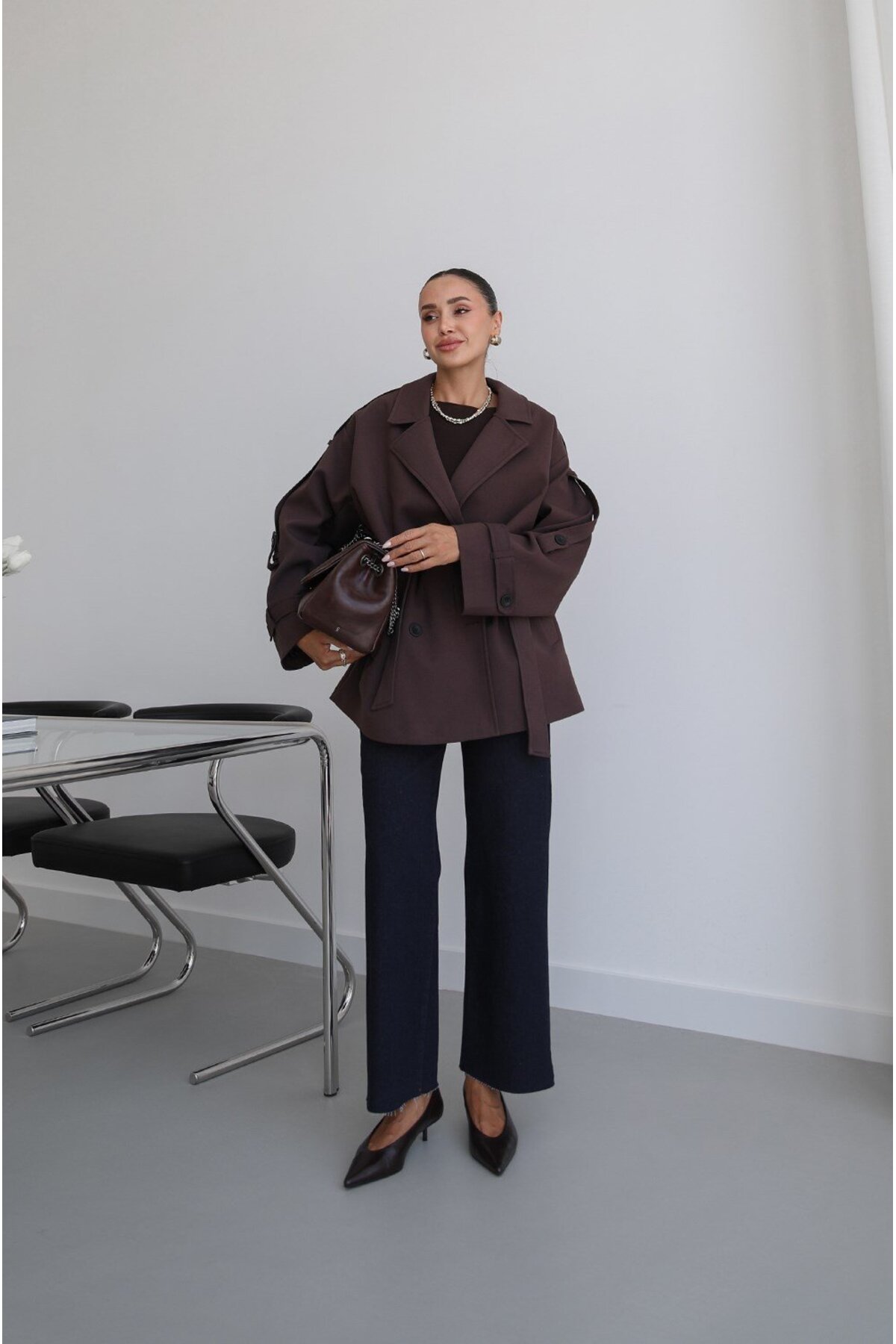 Helen Goods Yeni Sezon Midi Boy Beli Kuşaklı Oversize Kadın Trençkot görsel 7