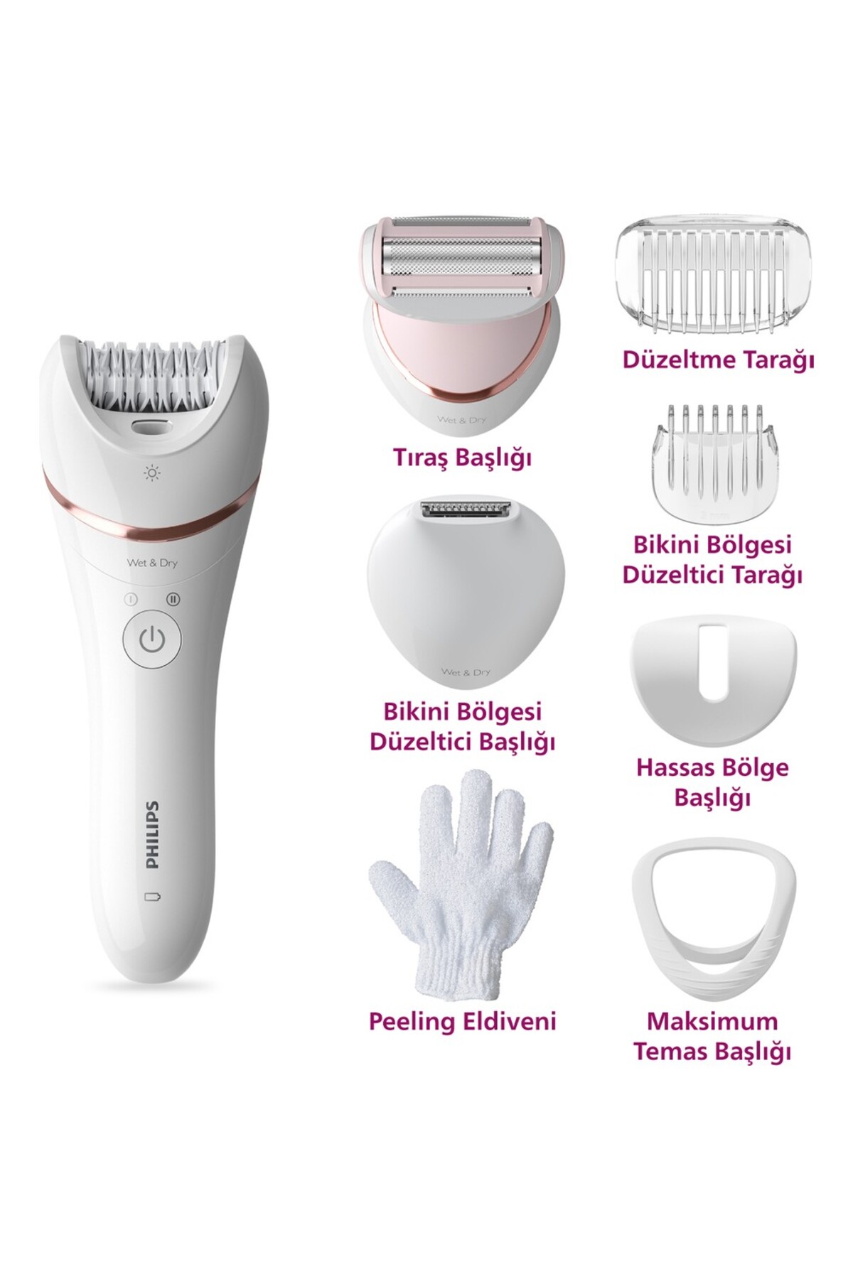 Philips BRE720/05 Epilatör (Yüz+Koltuk alti+Bikini Bölgesi+Bacak)Islak-Kuru,Işıklı,Kablosuz — TRHB00000X1SUN