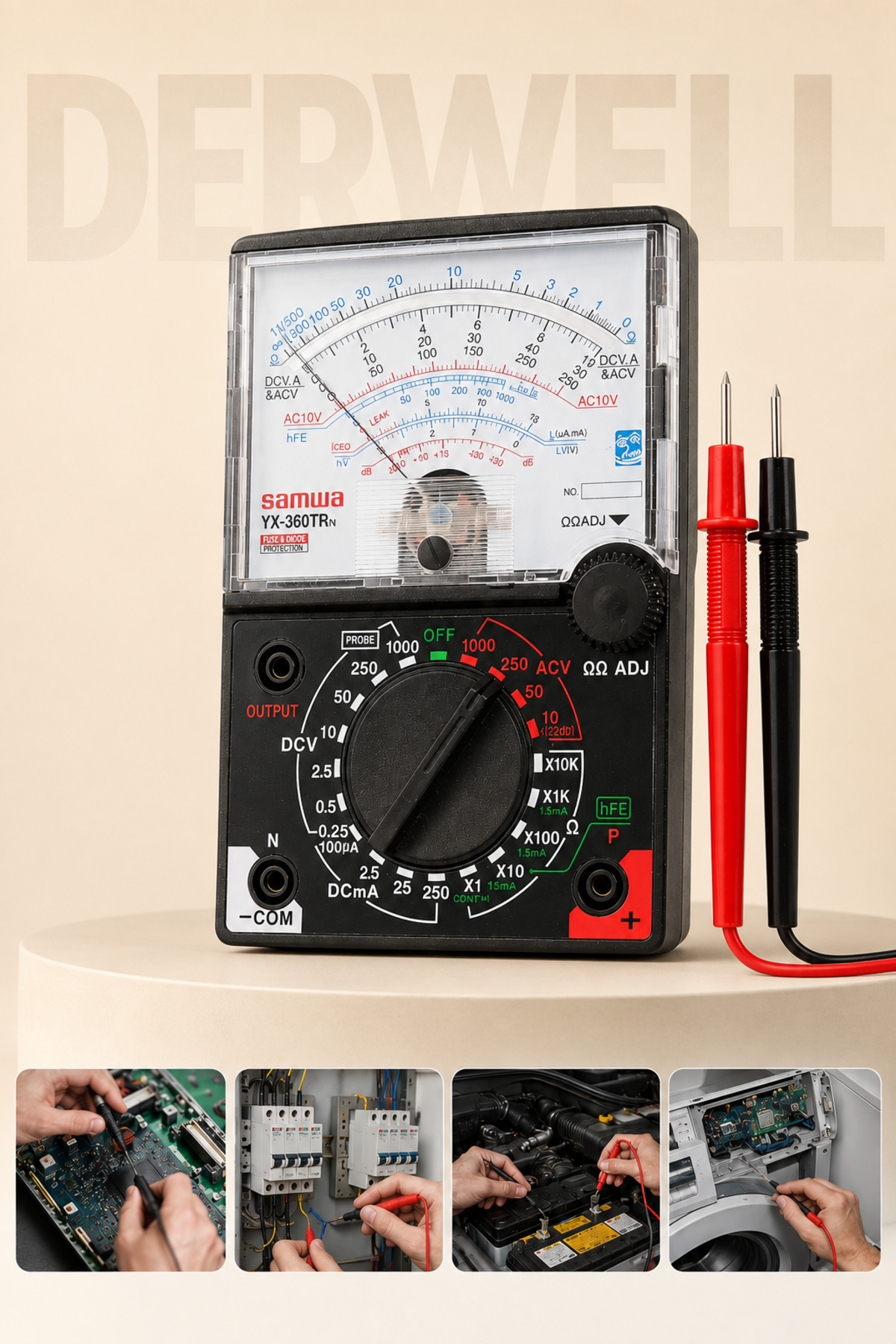 OKUL TİPİ MULTİMETRE YX-360TRN Analog Multimetre Avometre; Hassas İbreli Akım Voltaj Direnç Ölçer, Elektronik Devre Test Cihazı, Sigorta Korumalı Elektrik Ölçüm Aleti, Kırmızı Siyah Problu Test Seti
