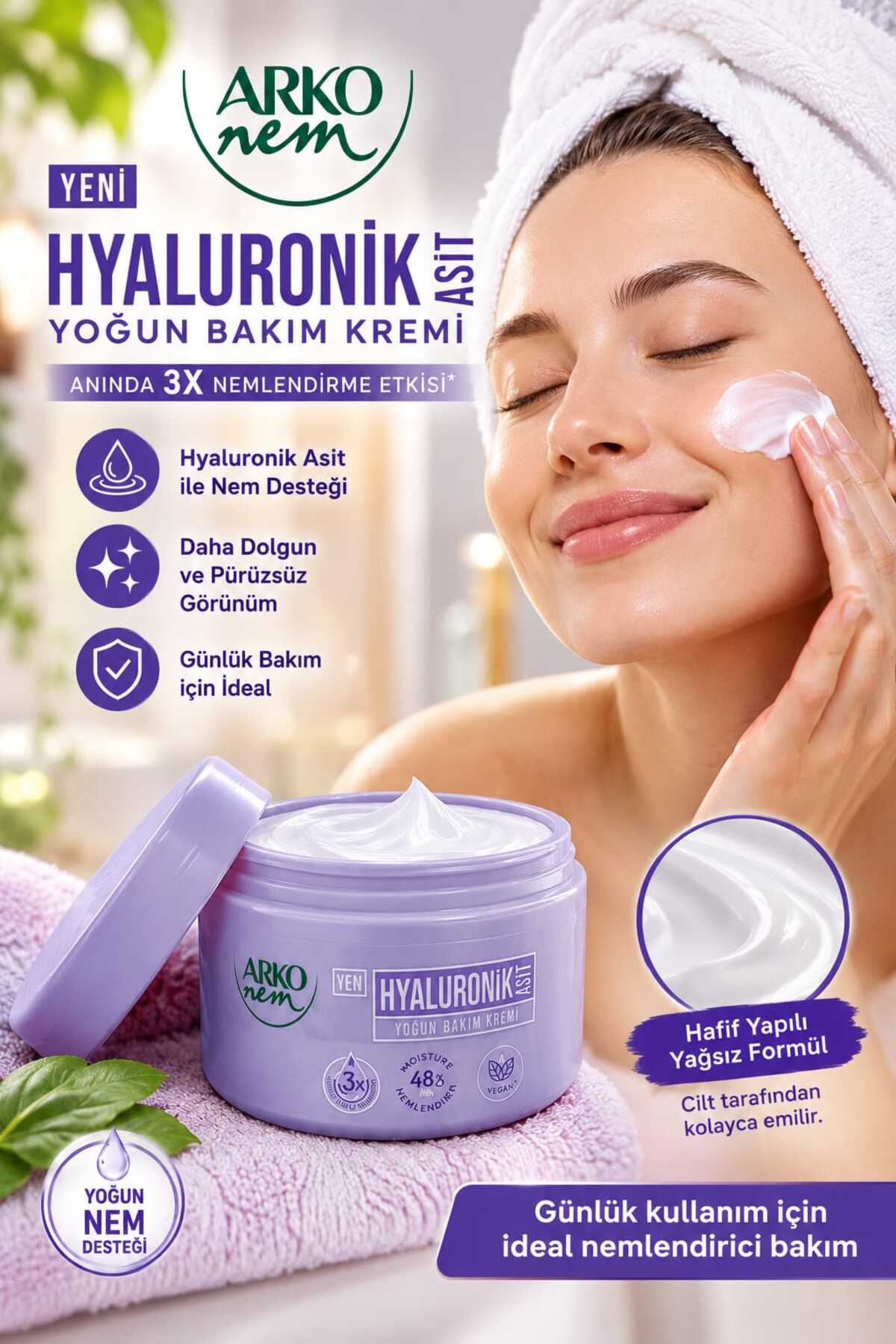 Hyaluronik Asit Yoğun Bakım Kremi 150 ml x 2 Adet – El Yüz Vücut Nemlendirici Bakım Kremi — 8690506563677X2 — تصویر 2 از 4