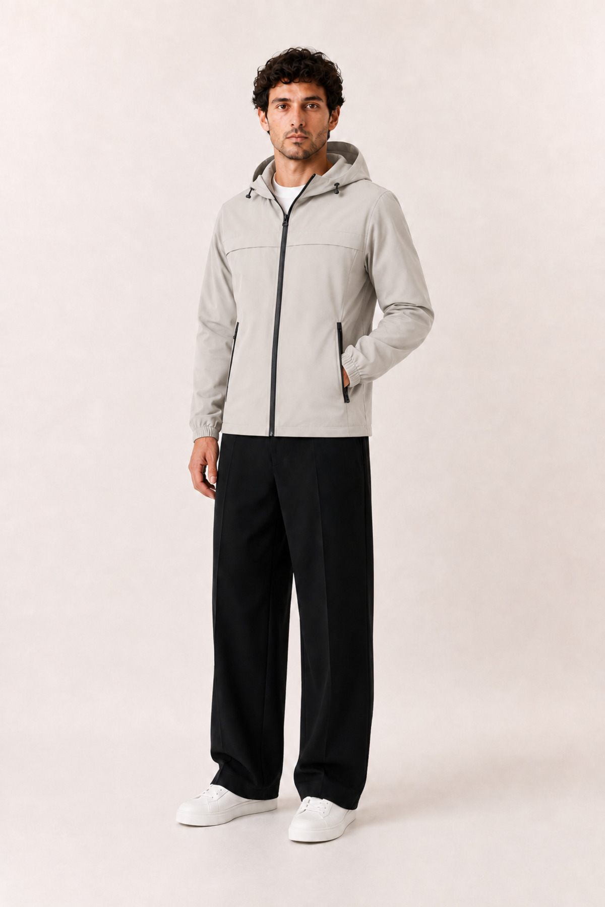 بارانی مردانه کلاه‌دار، ضد آب، ضد باد، زیپ‌دار، مناسب فصل — بژ RAE-SEASONAL-COAT — تصویر 3 از 6