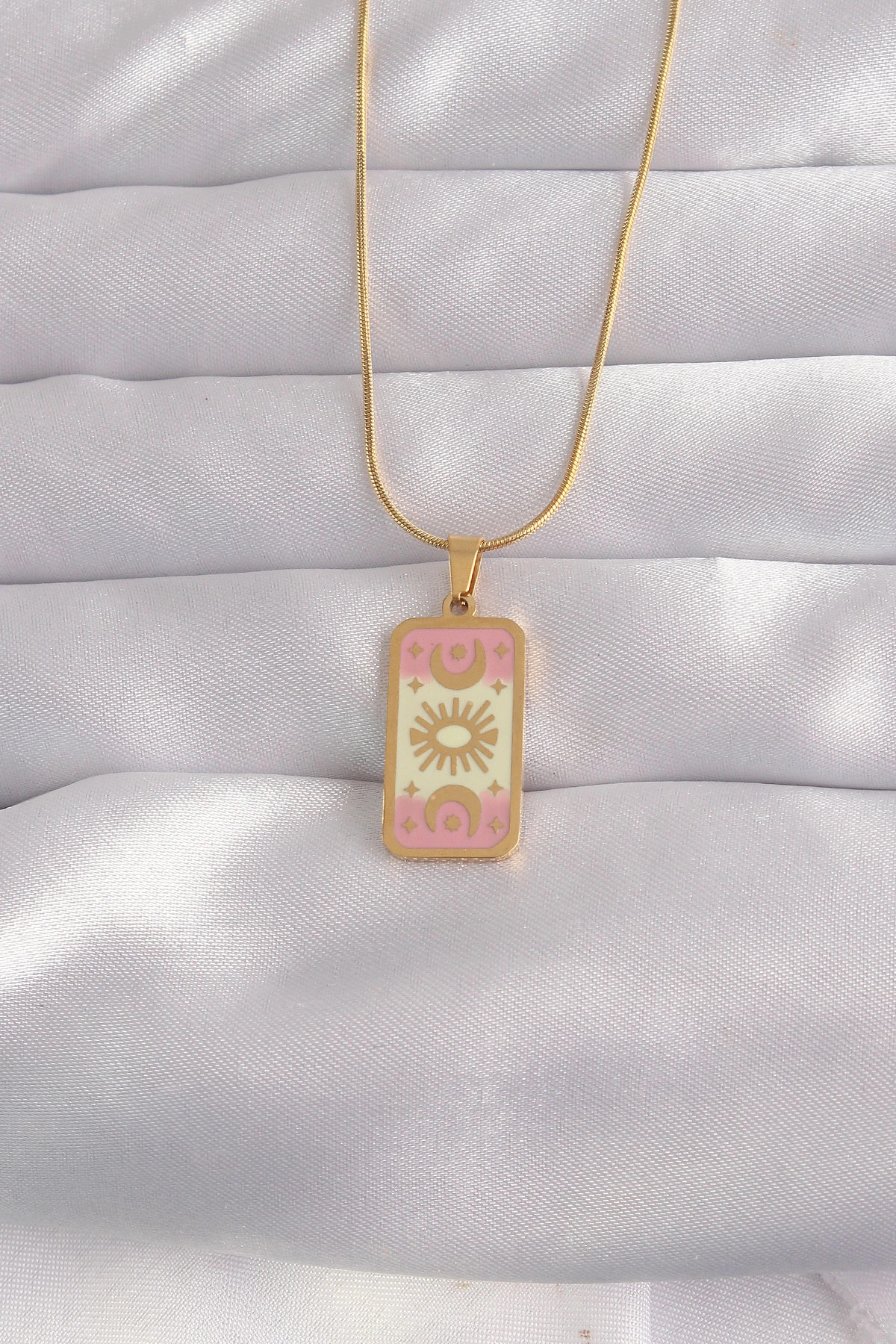 Kolye Çelik Gold Renk Karışık Mineli Ay Figür Tarot