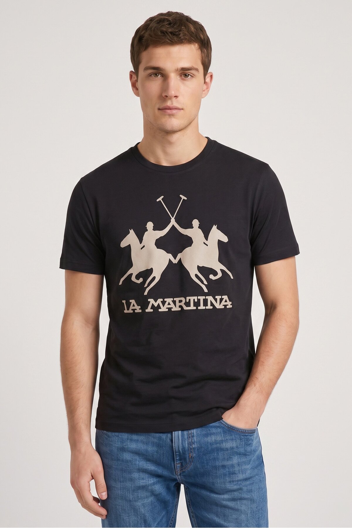 La Martina Men Crew Neck Short Sleeve Brand Logo T-Shirt, Black
