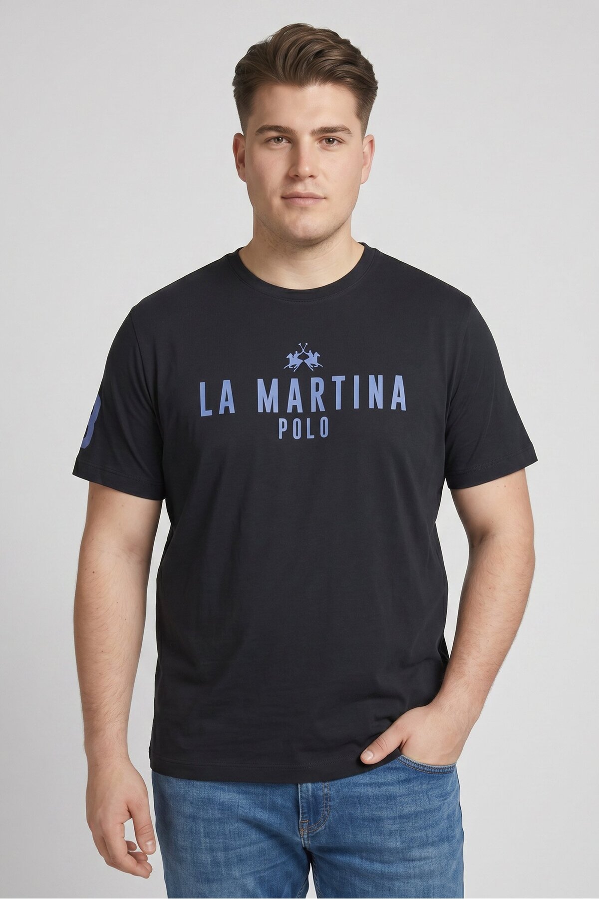 La Martina Men Crew Neck Short Sleeve Brand Logo T-Shirt, Dark Navy