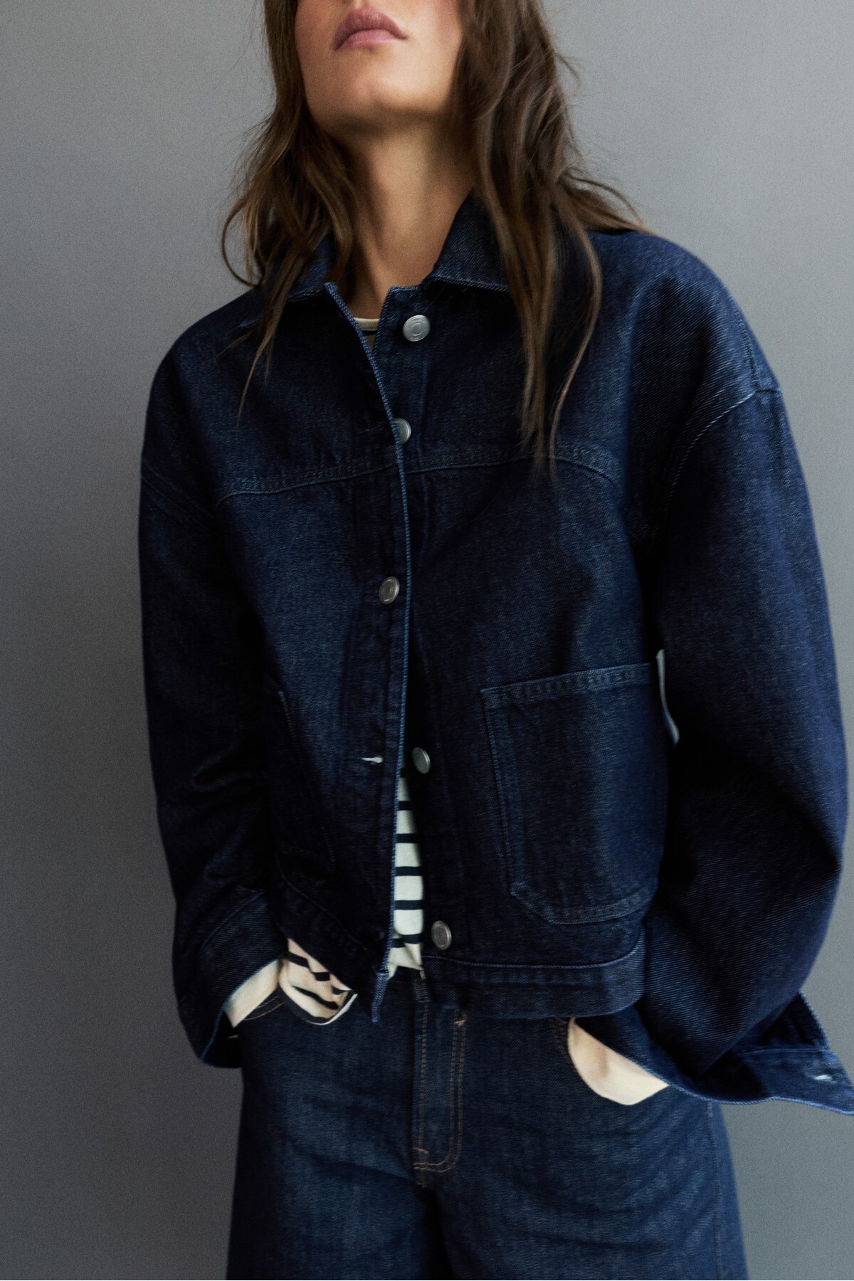 Pull & Bear Boxy kesim denim ince ceket