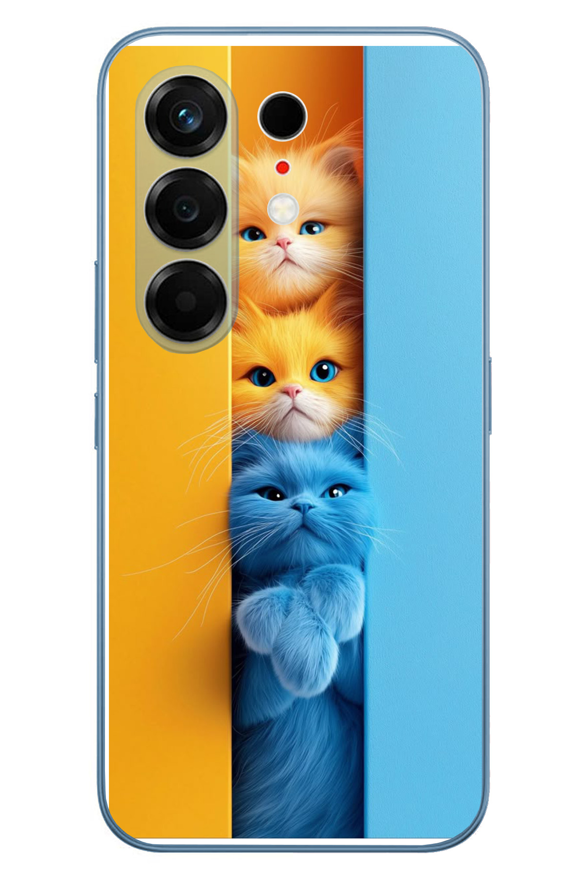 Tecno Camon 50 Ultra Uyumlu Mavi Sarı Kediler Baskılı Silikon Kılıf