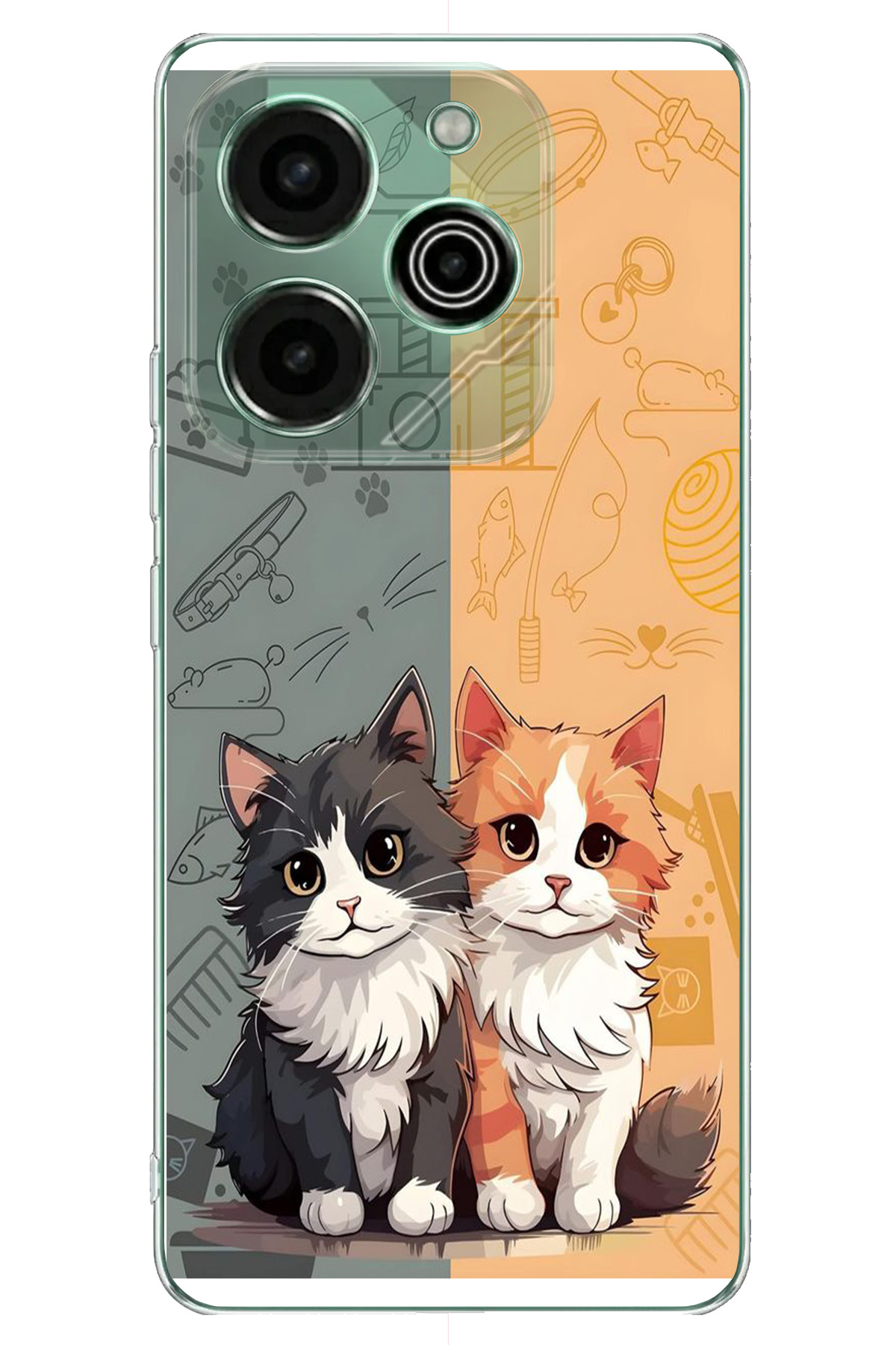 Tecno Pova 6 - Pova 6 Pro Uyumlu Sarı ve Siyah Kedi Baskılı Silikon Kılıf