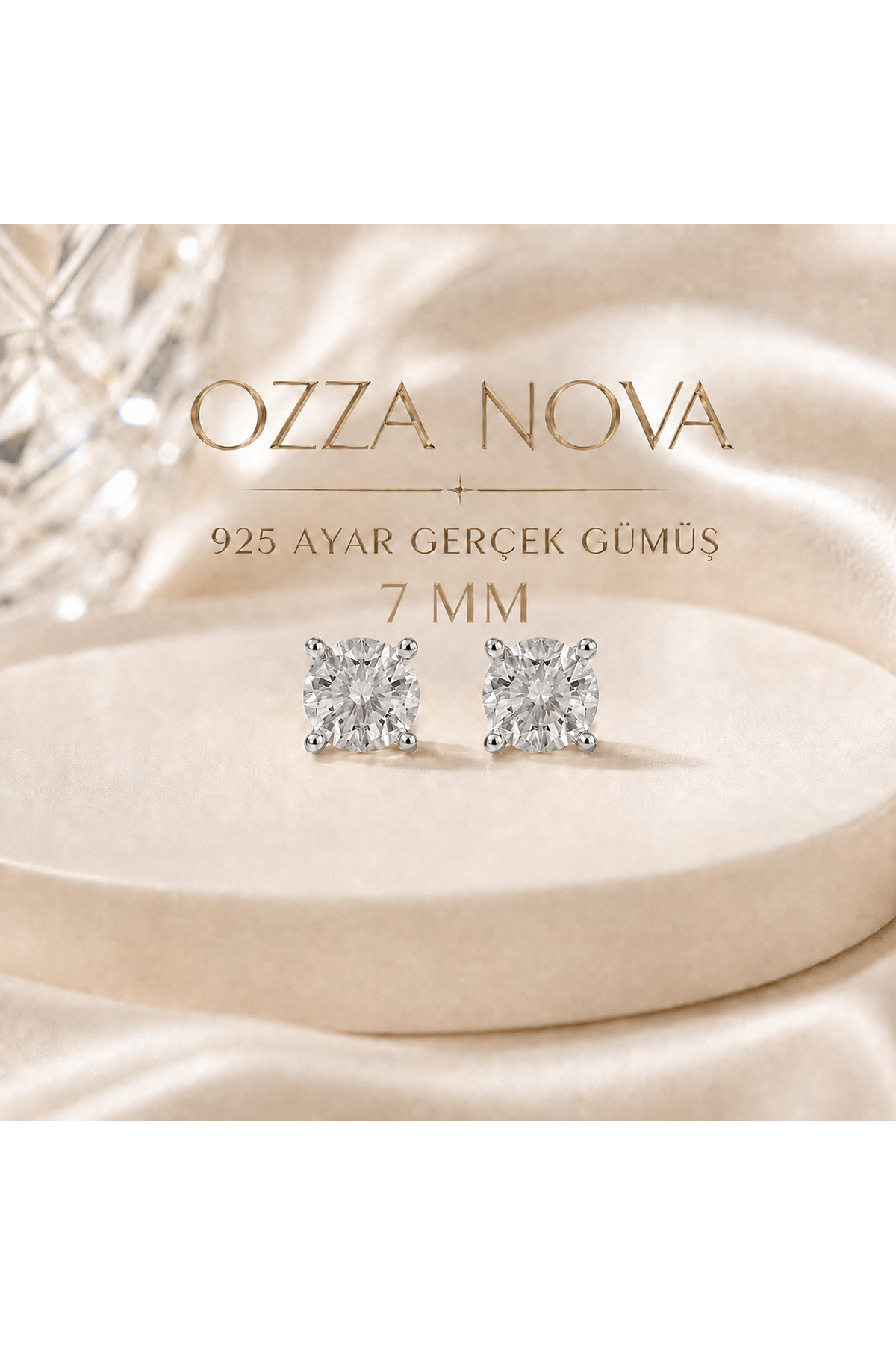 ozzanova Ozza Nova 925 Ayar Gerçek Gümüş 7 mm Zirkon Taşlı Tektaş Küpe Kadın Erkek Çocuk Unisex