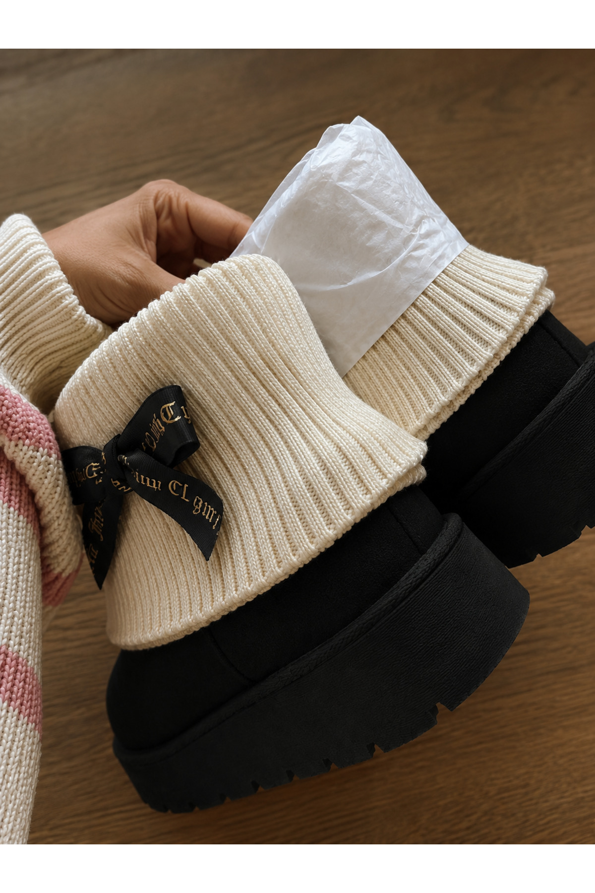 Gofeel Ribbon Couture Siyah Peluş Dokulu Bot görsel 3