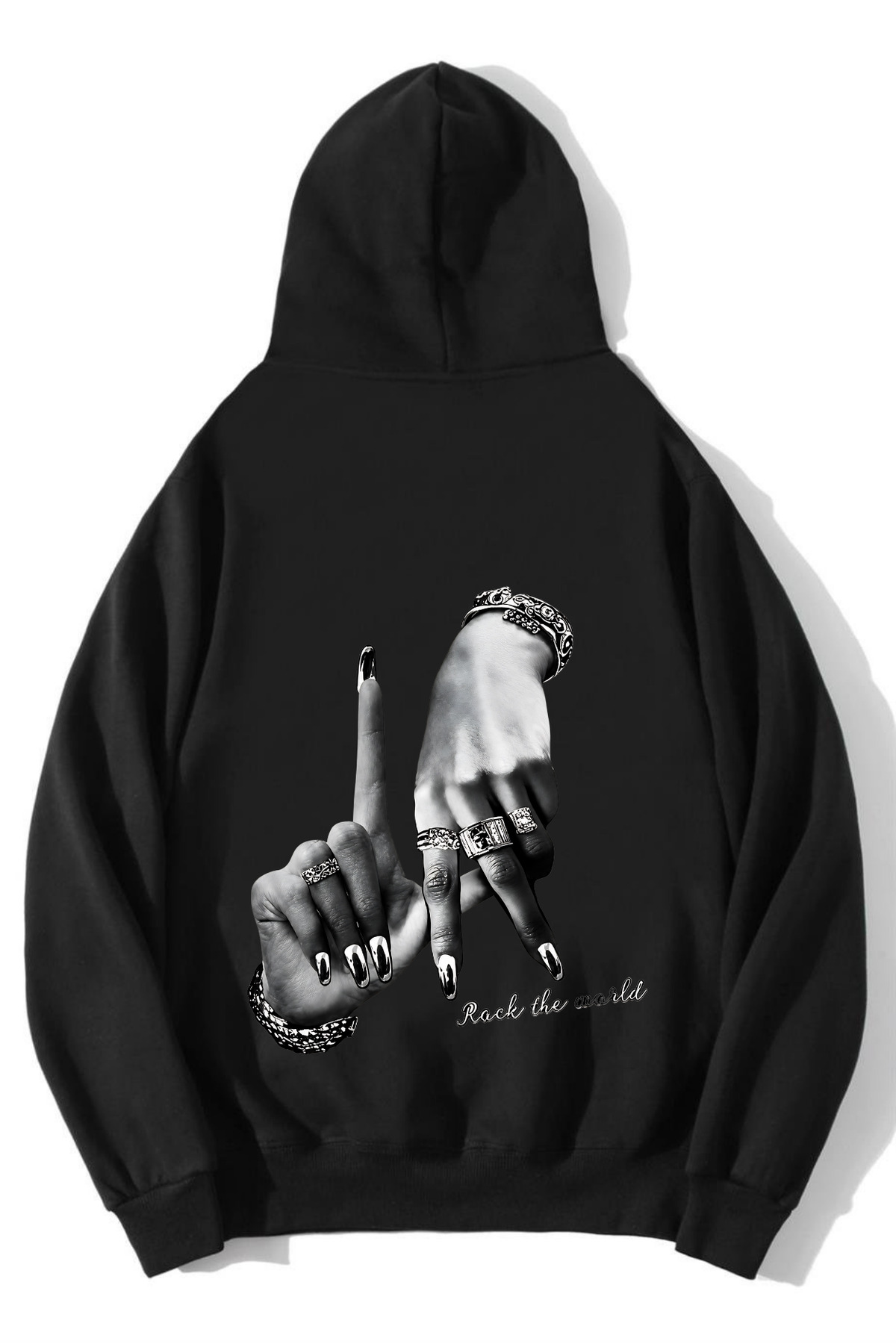 BRZ COLLECTION Unisex Oversize Rock the World Hoodie Black