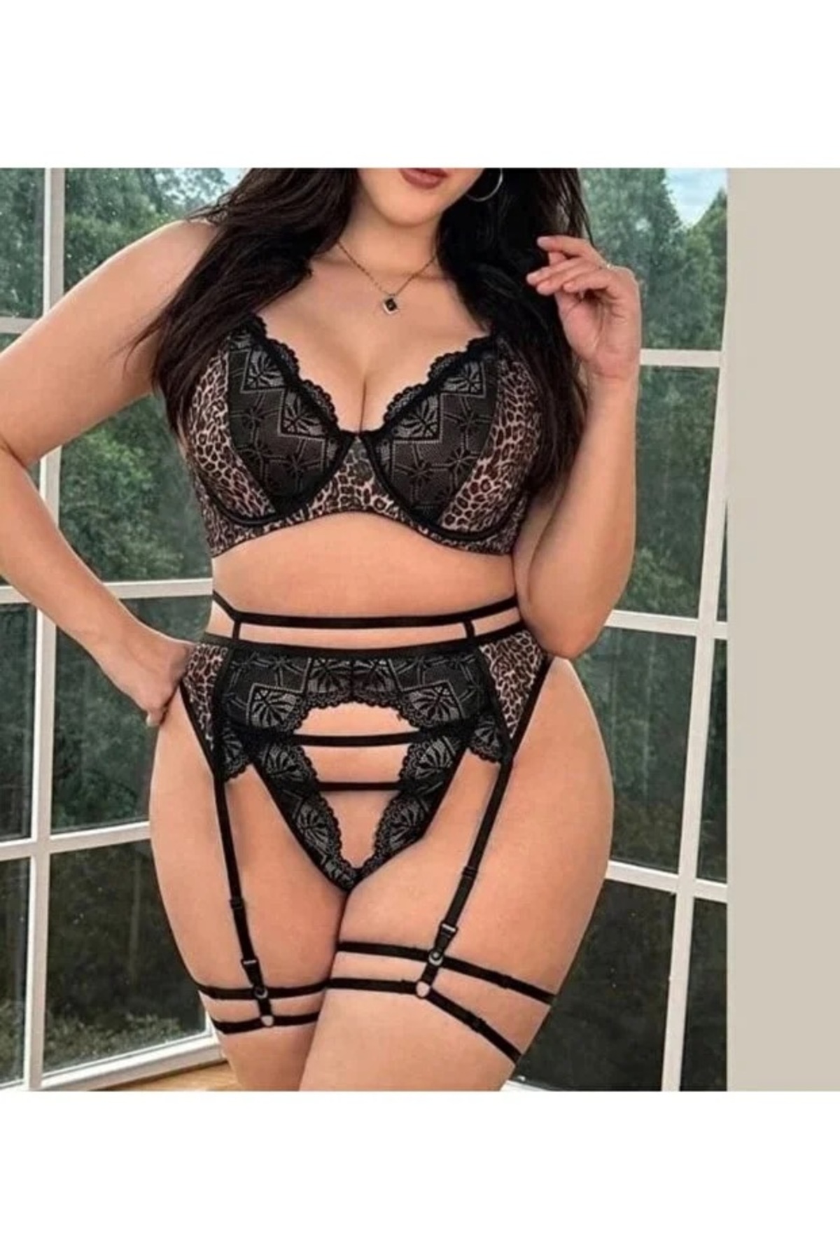 ست توری طرح دار توری طرح دار پلنگی سایز بزرگ زنانه 5
