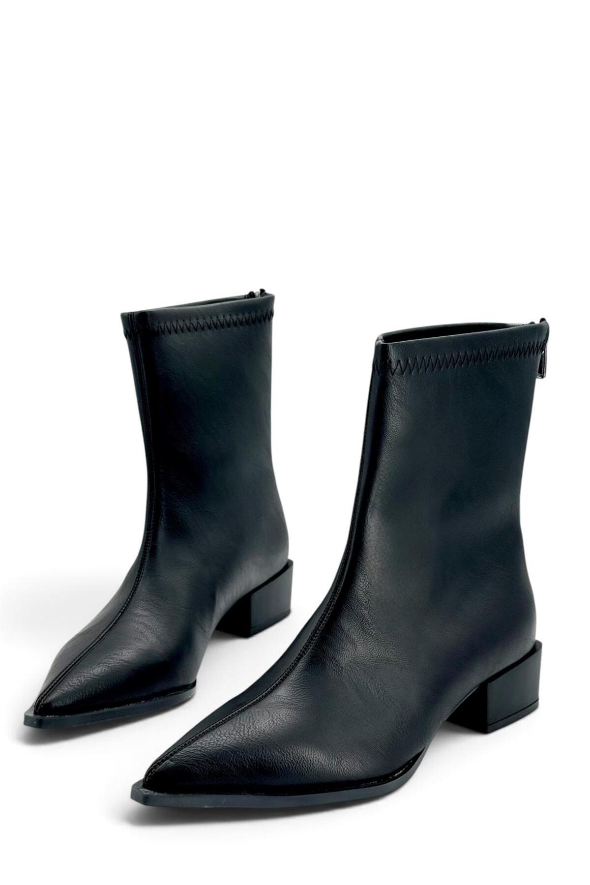besoin shoes store Kısa Topuklu Fermuarlı Kaymaz Taban Bot Siyah 3 cm görsel 4