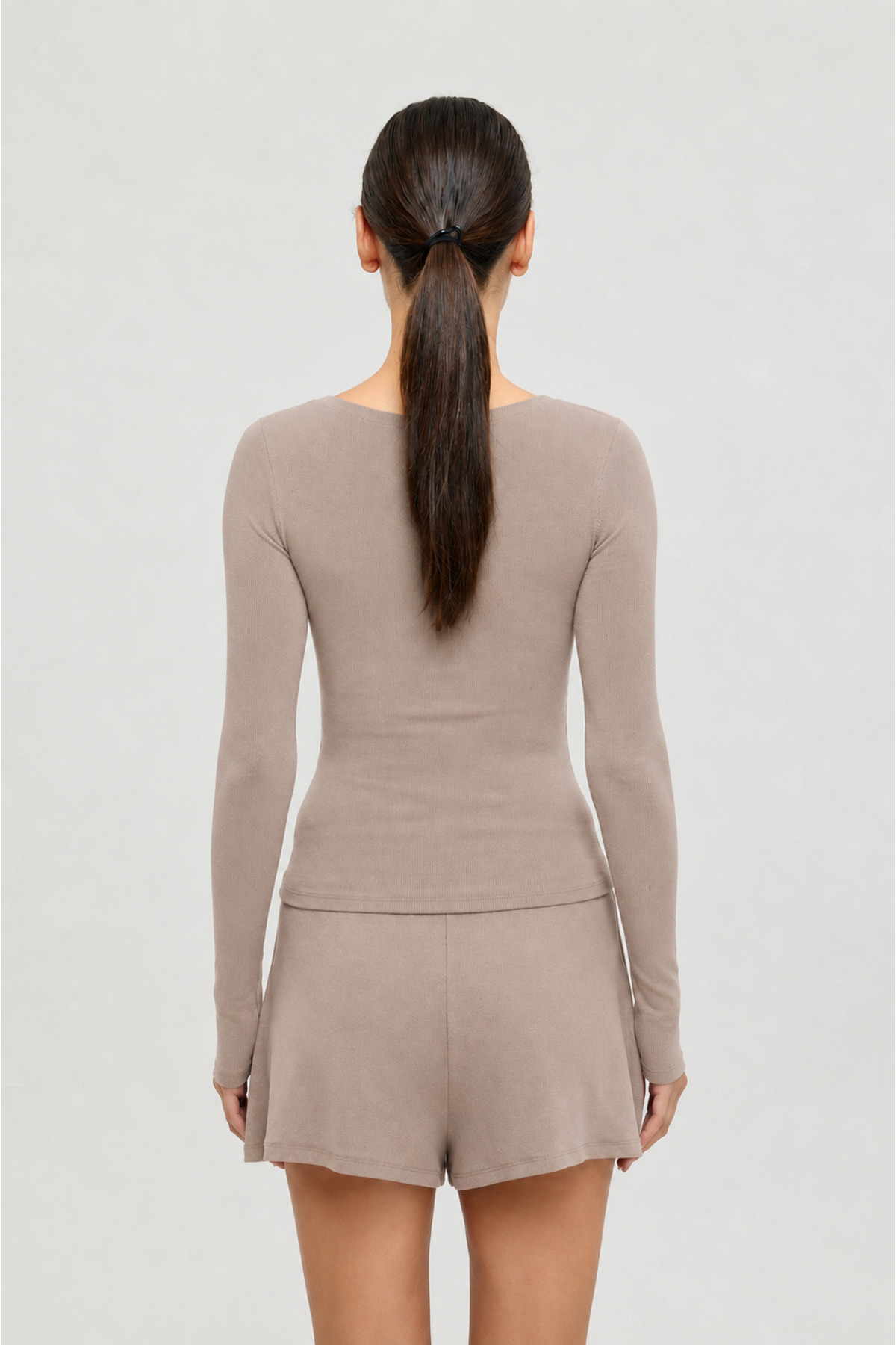 SHEISMONO Soft Rib Kayık Yaka Bluz Vizon görsel 3