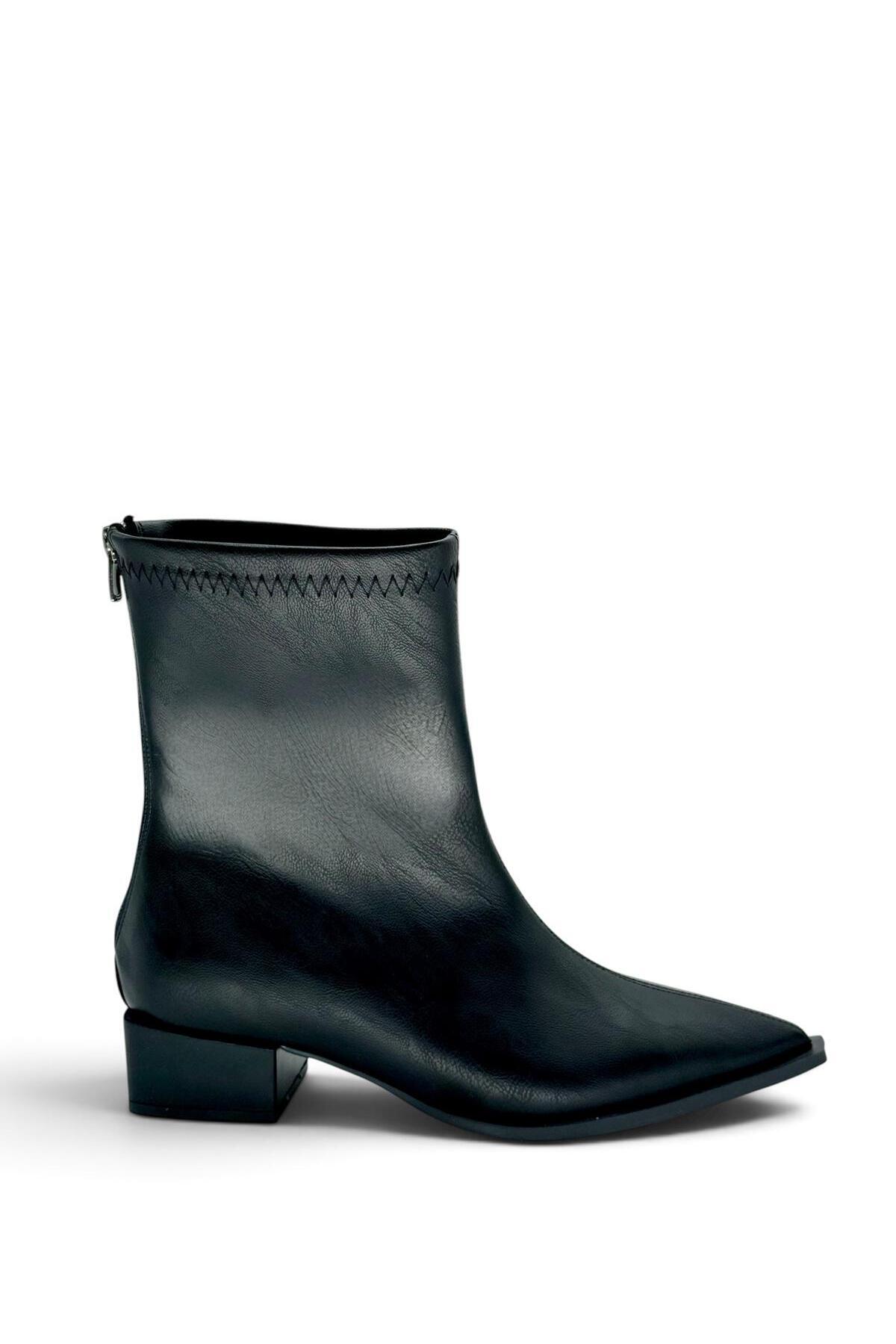 besoin shoes store Kısa Topuklu Fermuarlı Kaymaz Taban Bot Siyah 3 cm görsel 6