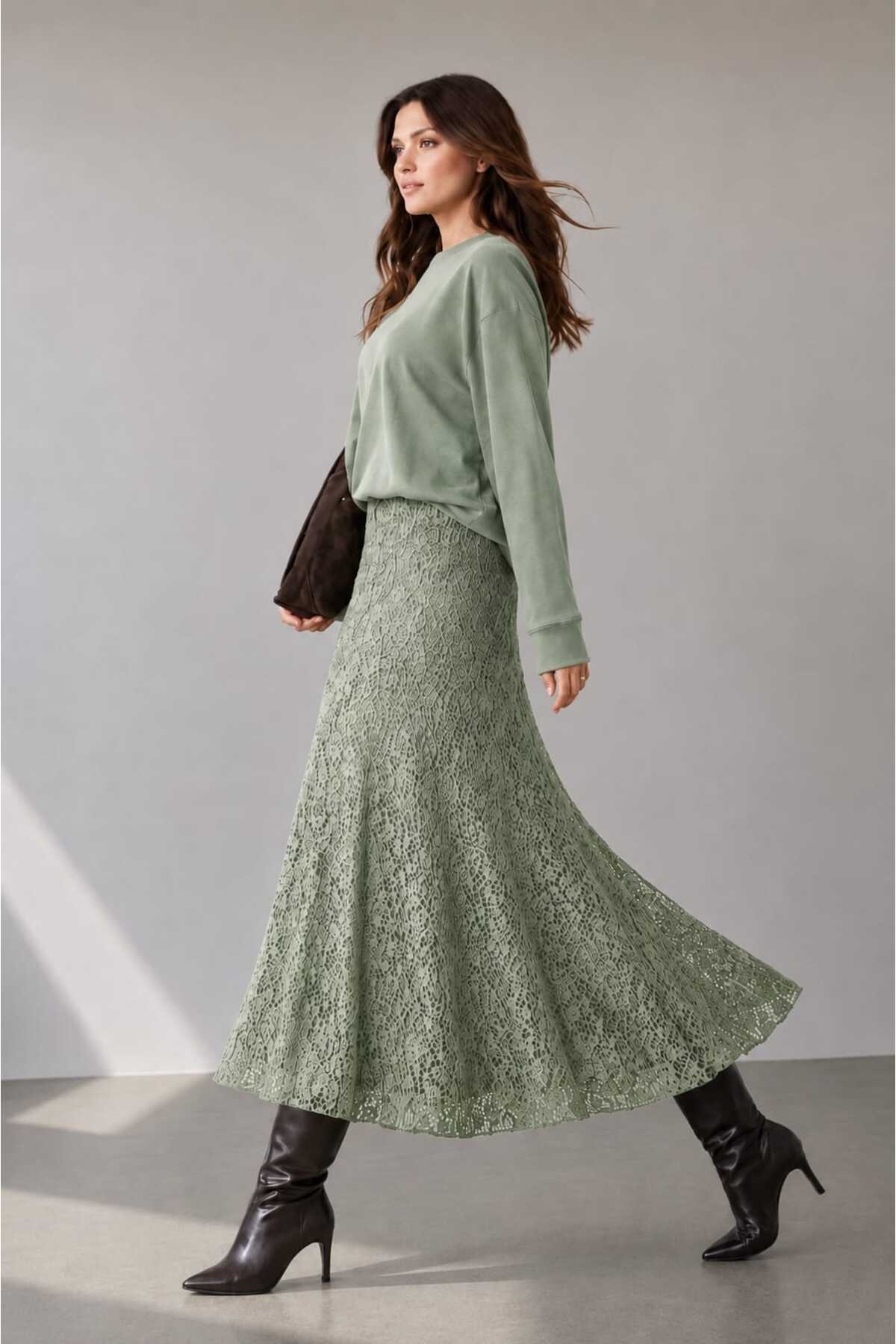 Emina Stil KADIN DANTELLİ BELİ LASTİKLİ ESNEK RİKLALİ TÜL ETEK ŞIK RAHAT 72625242 görsel 2
