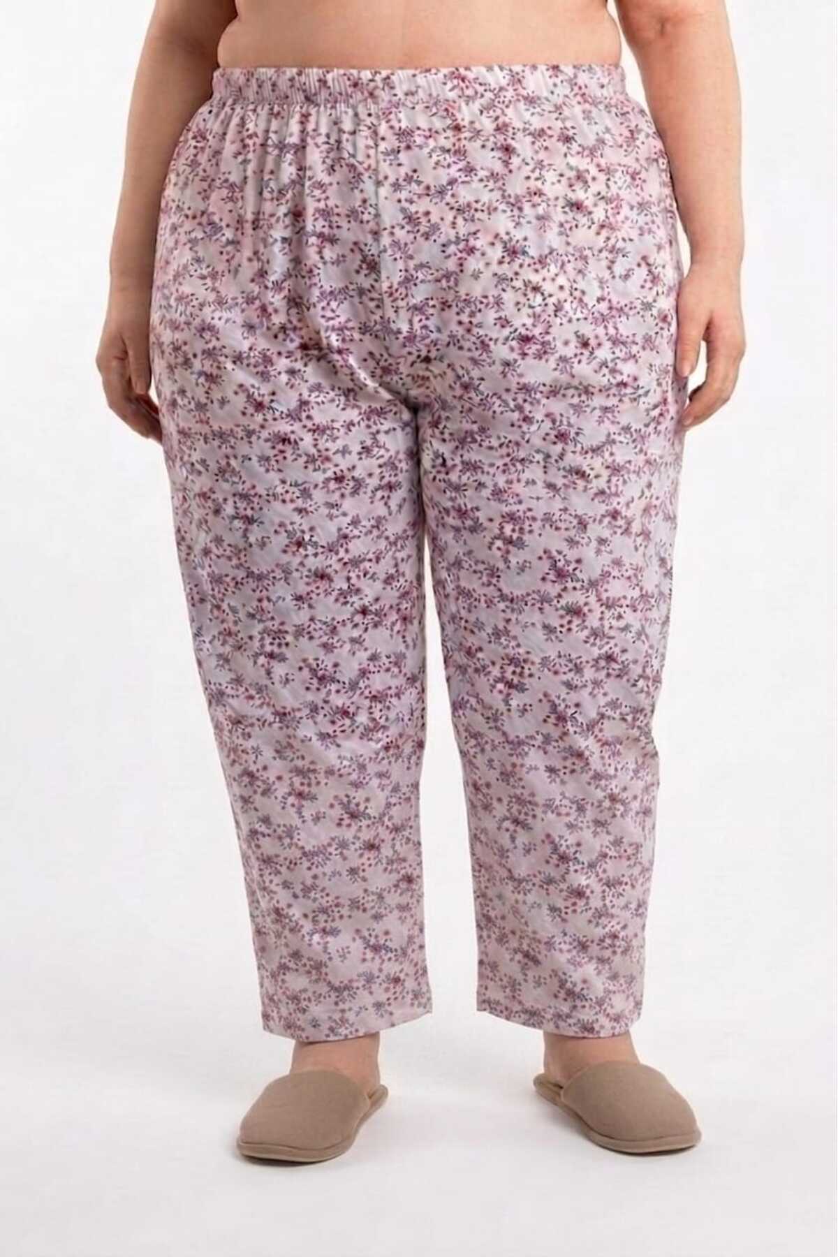 enmodaiçgiyim 5'li Paket %100 Pamuklu Büyük Beden Kadın Pijama Altı | Çiçek Desenli Rahat Anne - Babaanne Pijaması | Uyku Bandı Hediyeli görsel 6