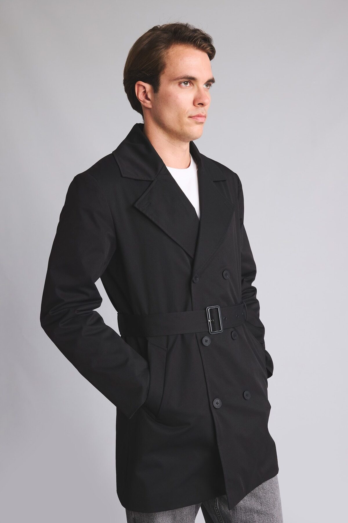 DeFacto Slim Fit Astarlı Düğmeli Cepli Kemerli Mevsimlik Trençkot D5528AX26AU görsel 3