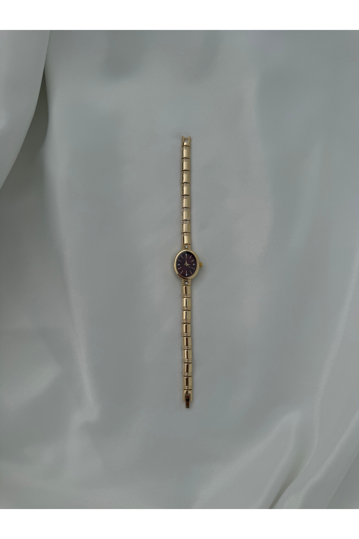 Lillianna Gold Kol Saati Oval Kadranlı Taş Detaylı Vintage İnce Çelik Kordon Quartz Saat Bordo Kadran / Krem Kadran / Beyaz Kadran görsel 2