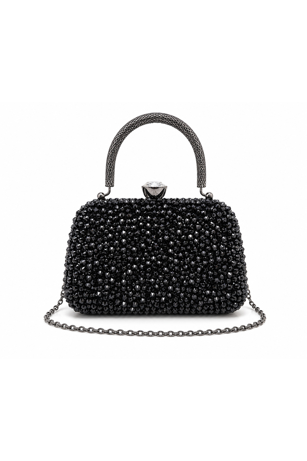 Dilora Kadın Siyah Kristal Taşlı Abiye Çanta Clutch Portföy Zincir Askılı Düğün Nişan Gece Çantası