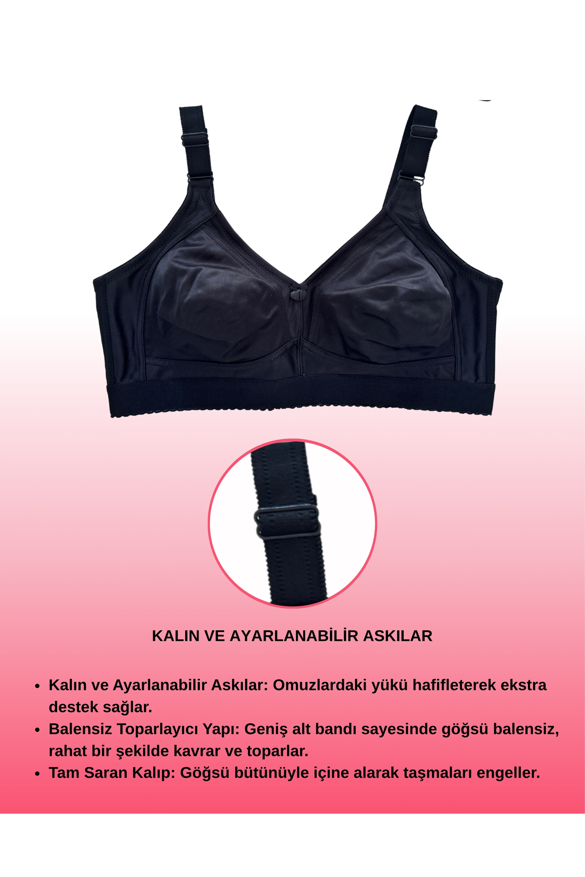 ALYA UNDERWEAR Toparlayıcı C Cup Büyük Beden Sütyen Kabı Dikişsiz Desteksiz ve Balensiz Beli Lastikli Minimizer Sütyenler Siyah My Love 100C görsel 4