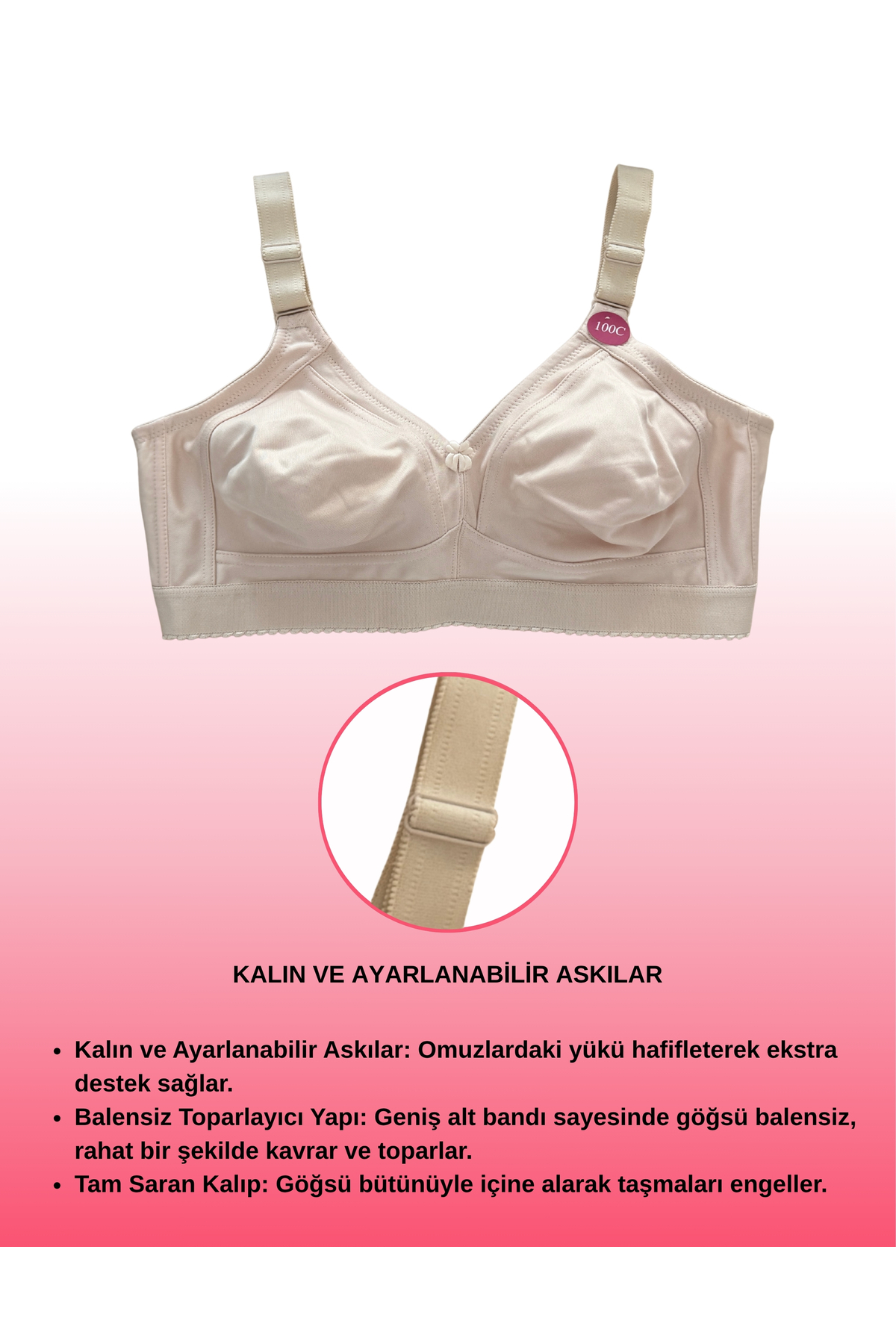ALYA UNDERWEAR Toparlayıcı C Cup Büyük Beden Sütyen Kabı Dikişsiz Desteksiz ve Balensiz Beli Lastikli Minimizer Sütyenler Ten My Love 90C görsel 4